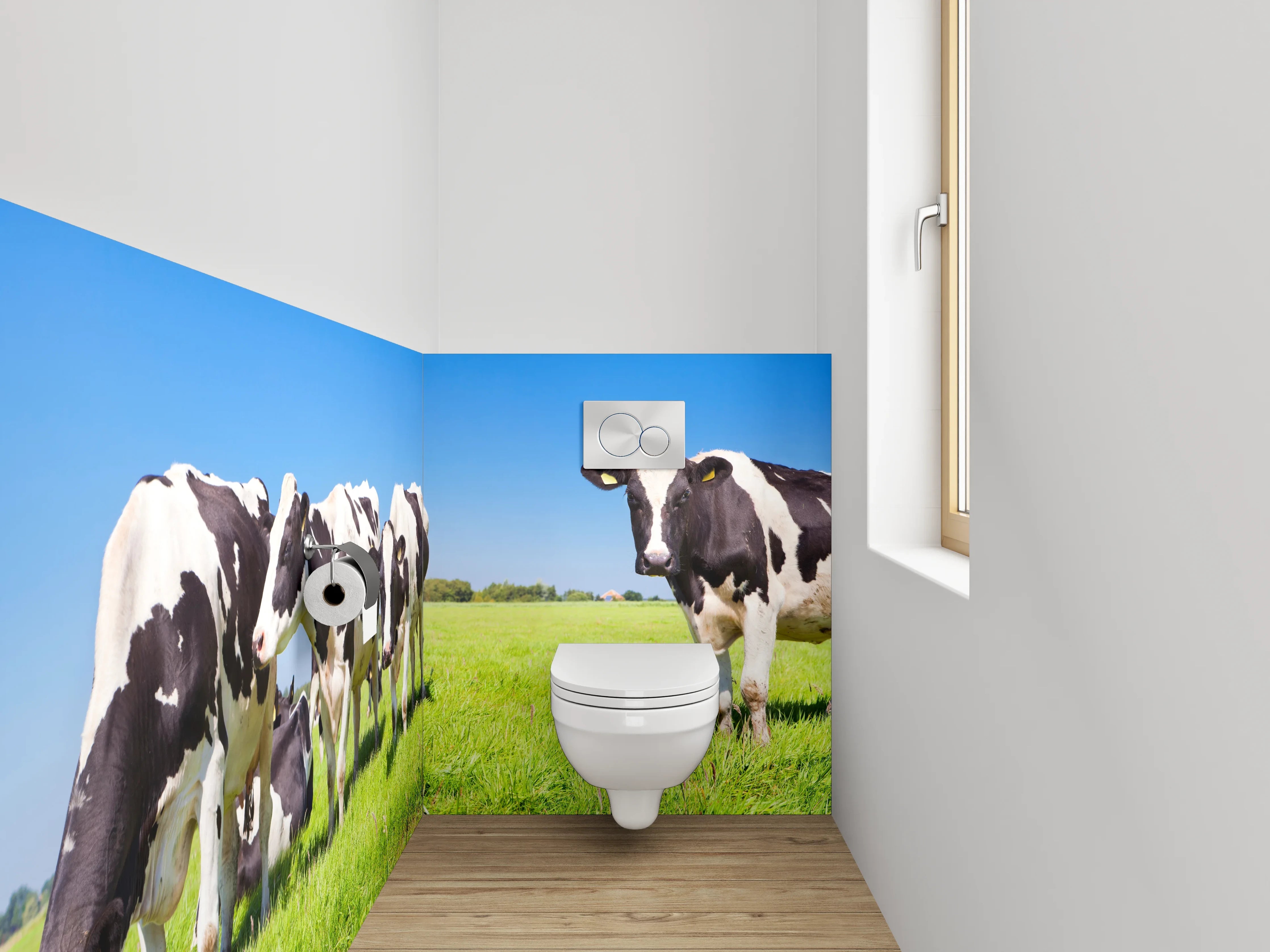 WC-Rückwand - Kühe auf grüner Wiese Panorama