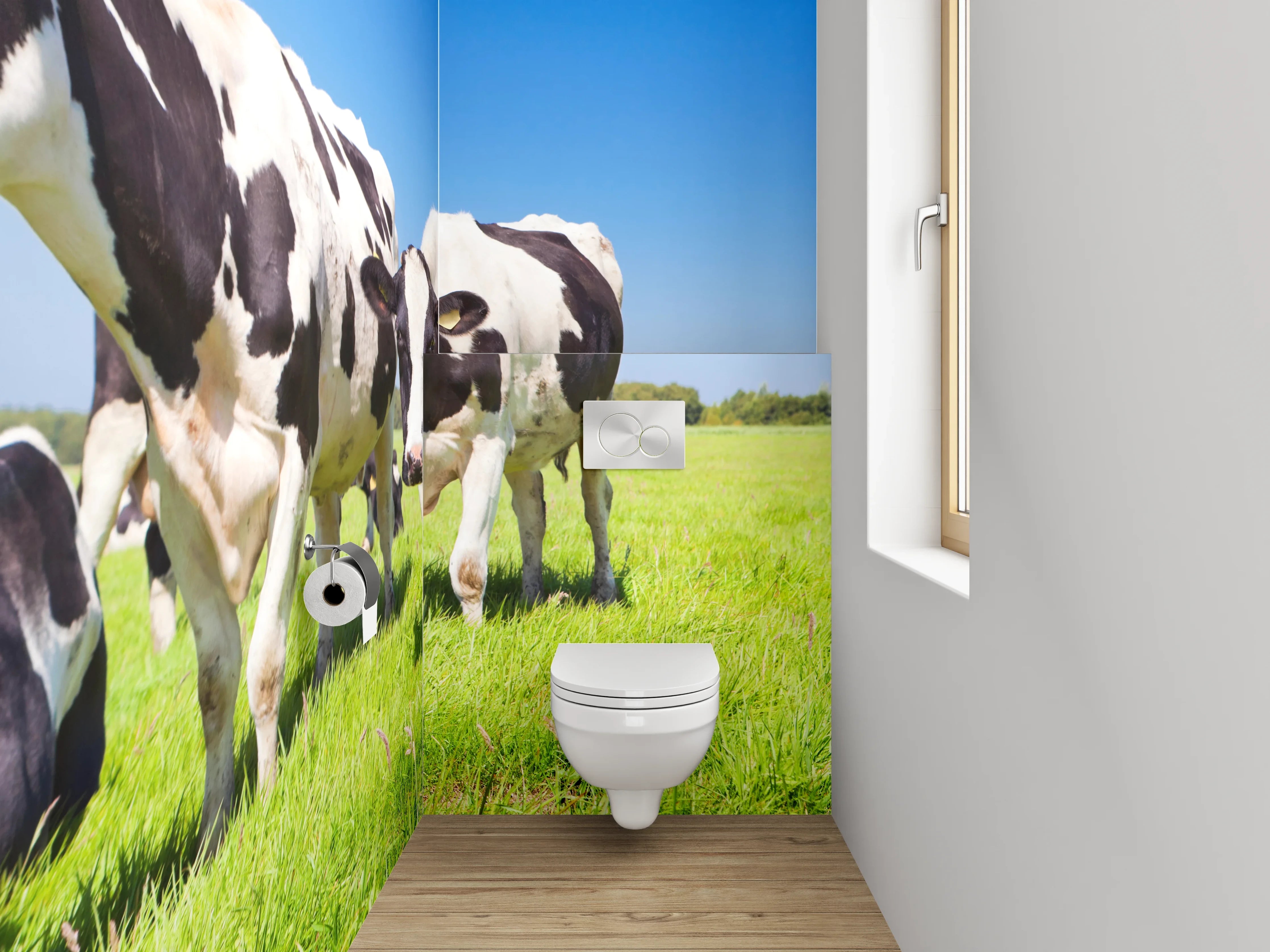 WC-Rückwand - Kühe auf grüner Wiese Panorama
