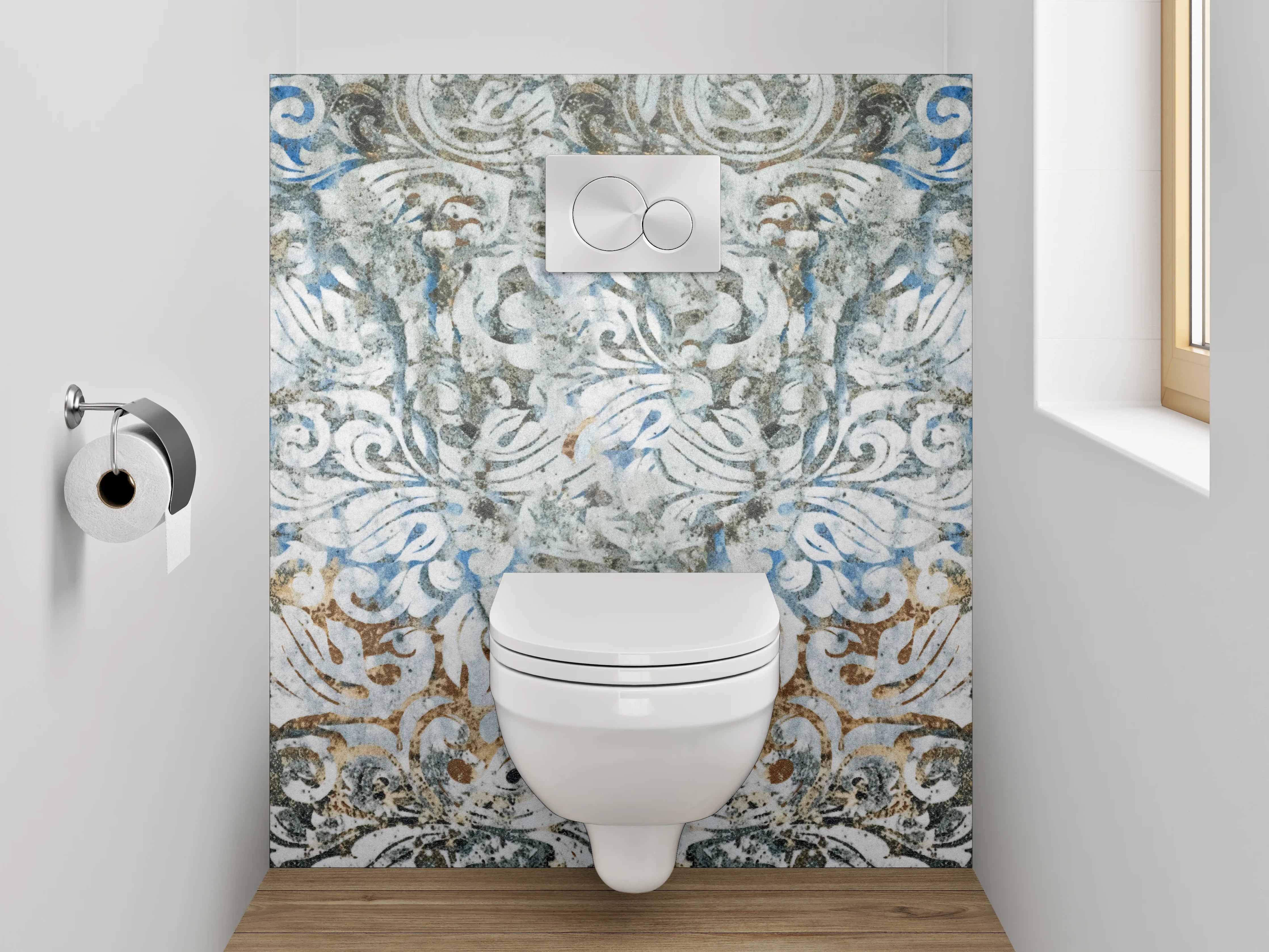 WC-Rückwand - Künstlerische Ornamente in Vintage-Optik