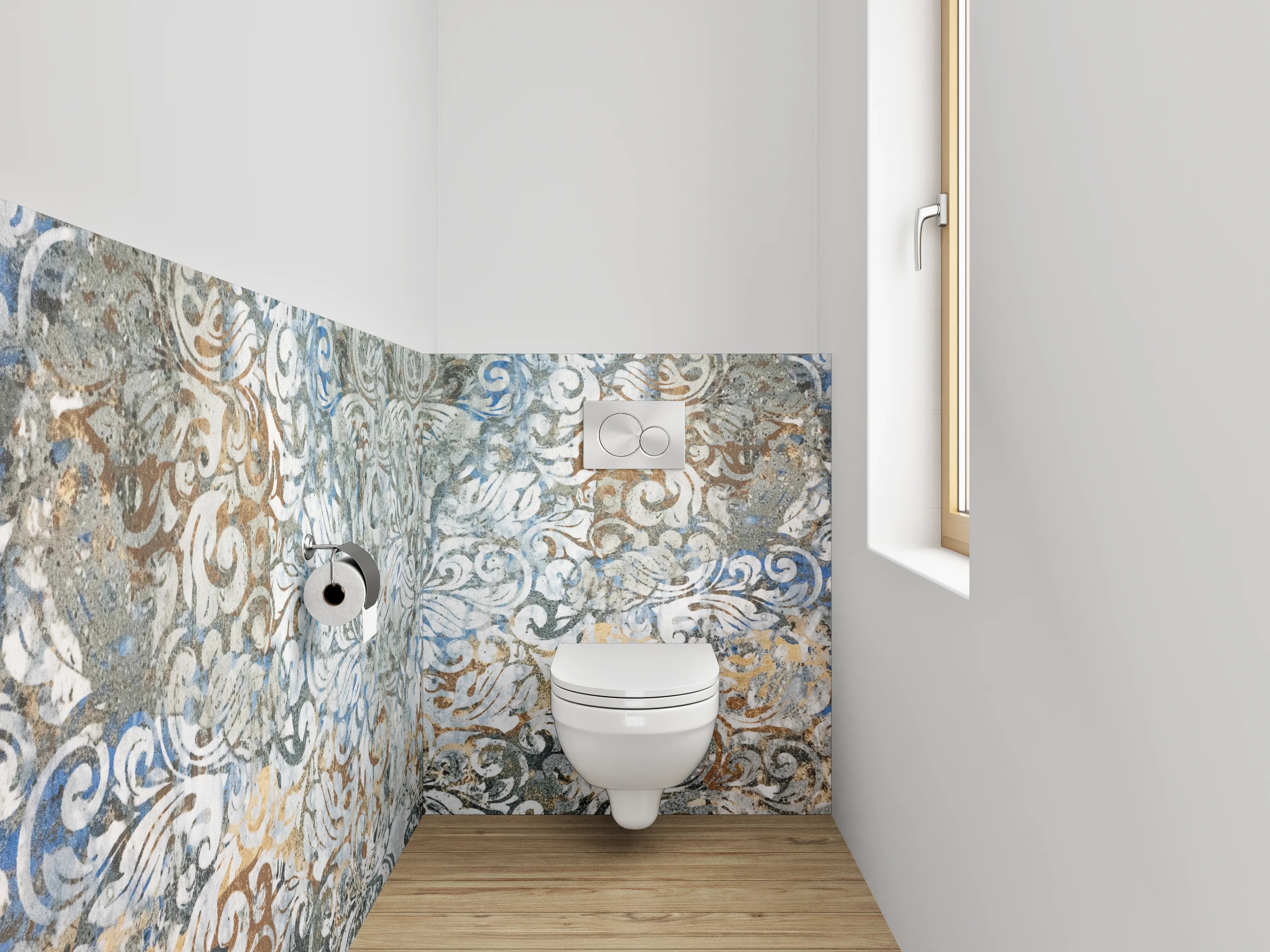 WC-Rückwand - Künstlerische Ornamente in Vintage-Optik