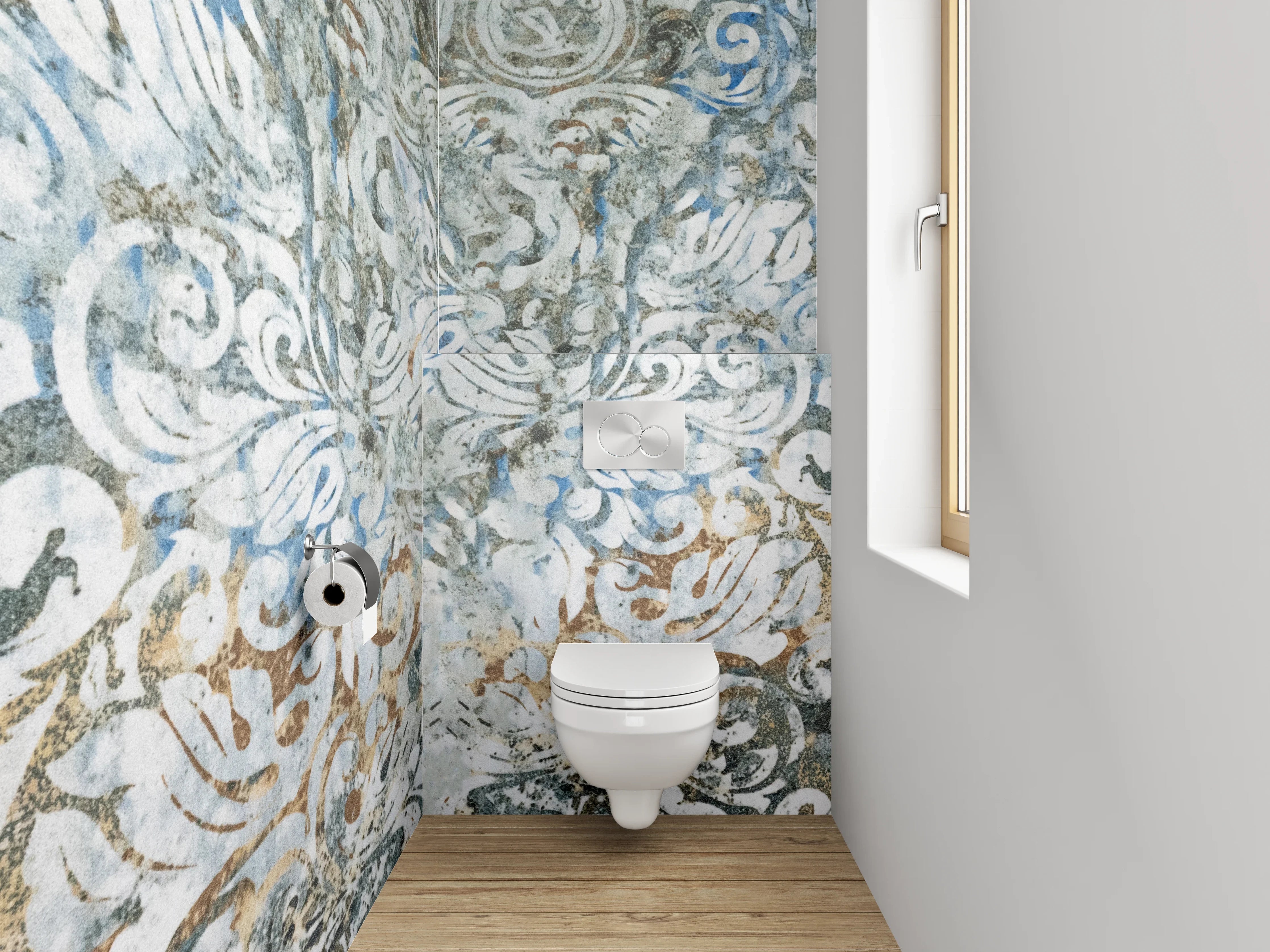 WC-Rückwand - Künstlerische Ornamente in Vintage-Optik