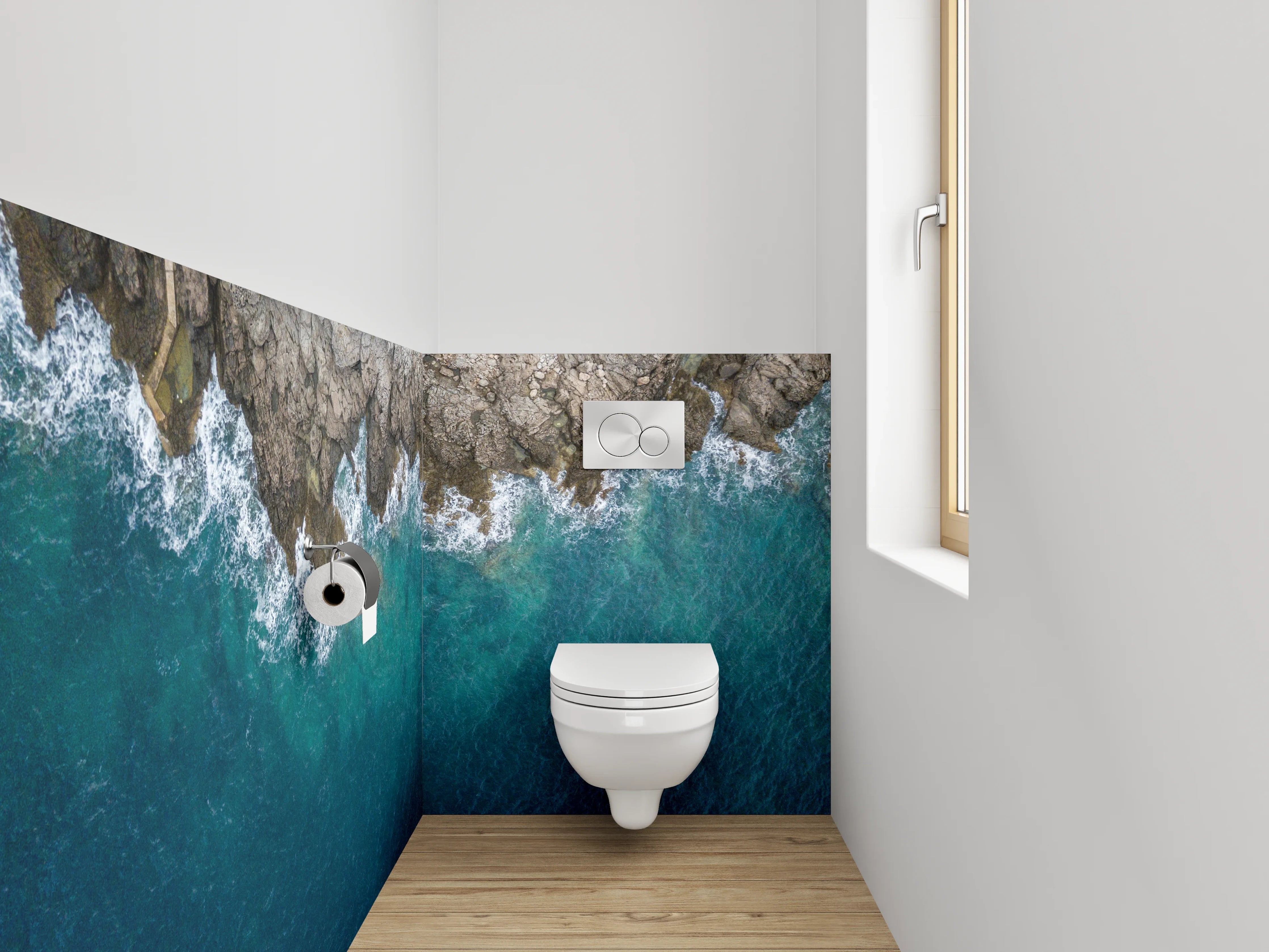 WC-Rückwand - Küste und Meer aus der Vogelperspektive