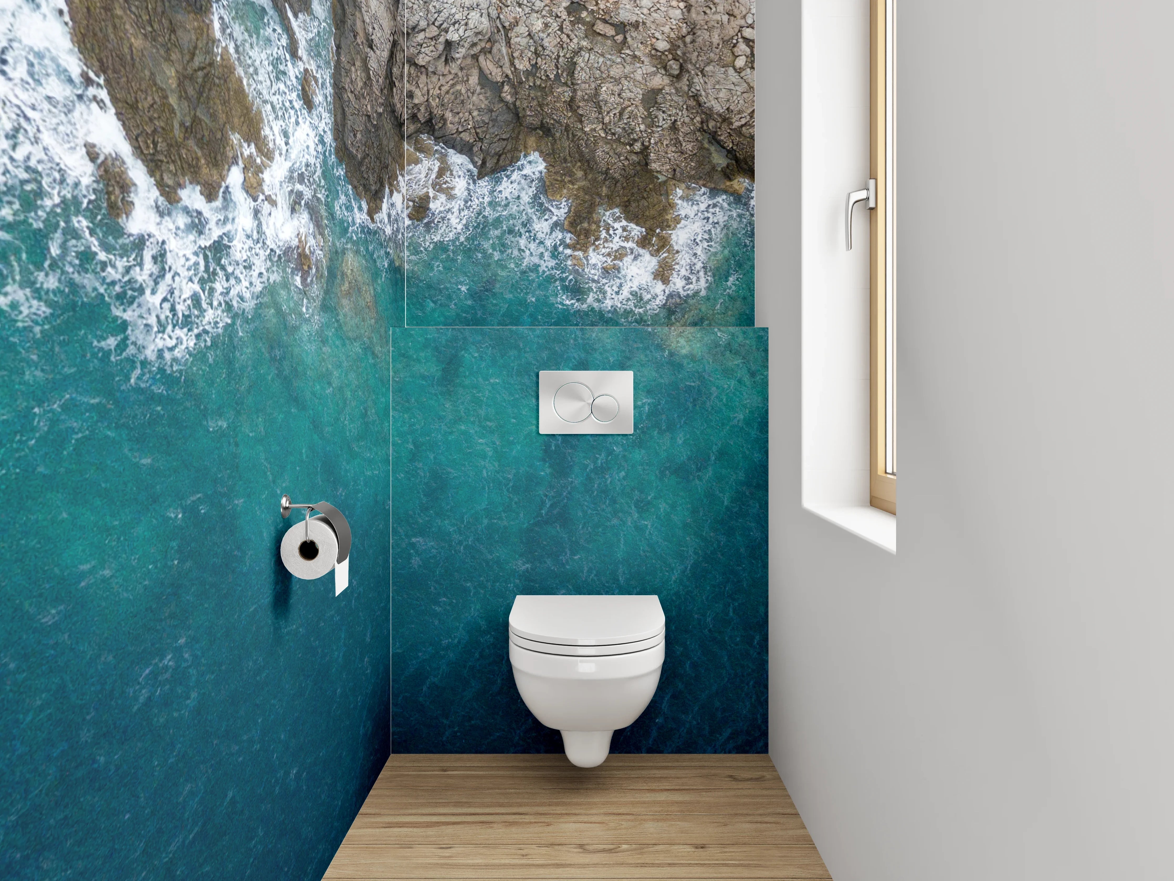 WC-Rückwand - Küste und Meer aus der Vogelperspektive