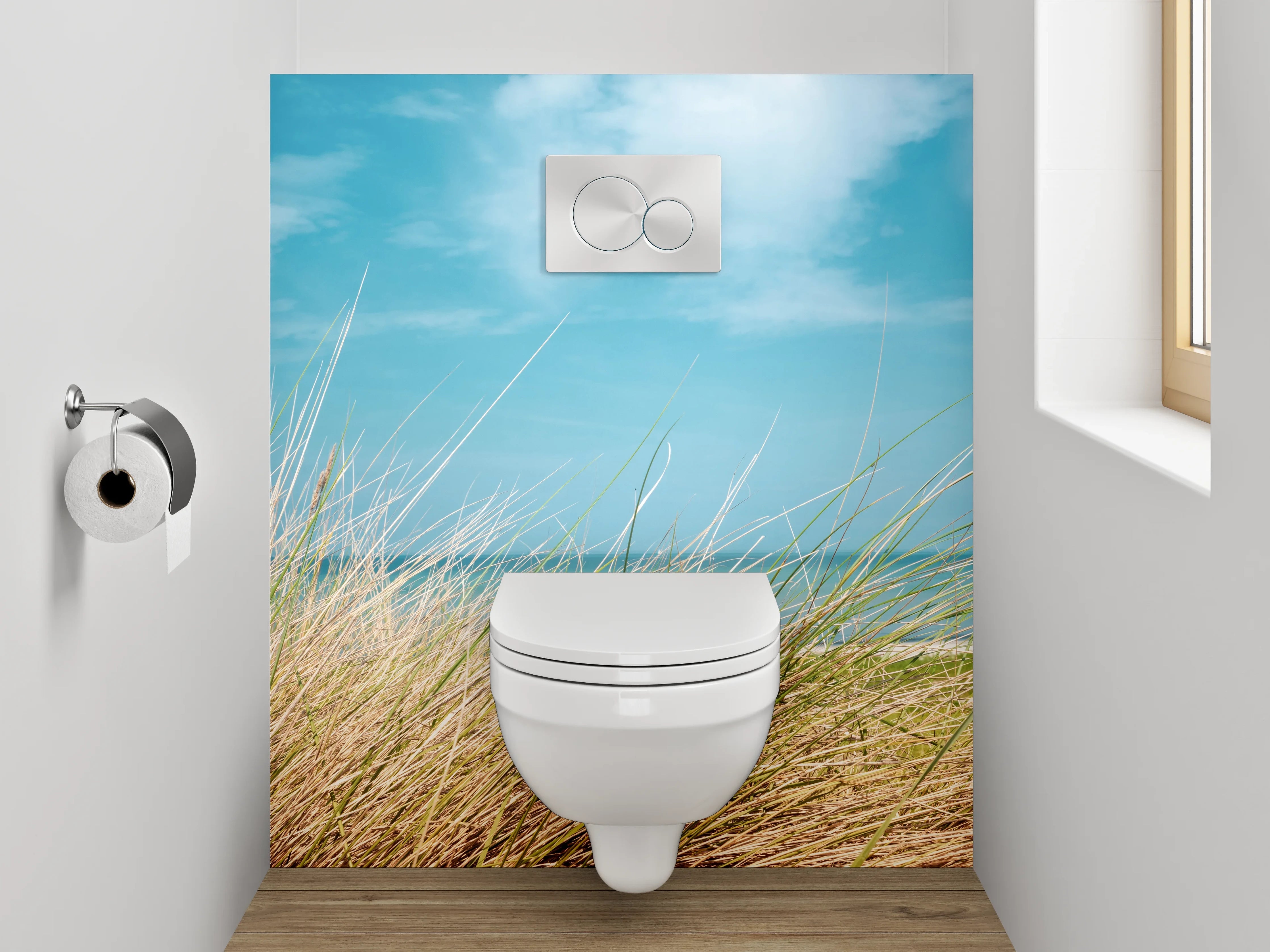 WC-Rückwand - Küstenlandschaft mit Strandgras und Meer