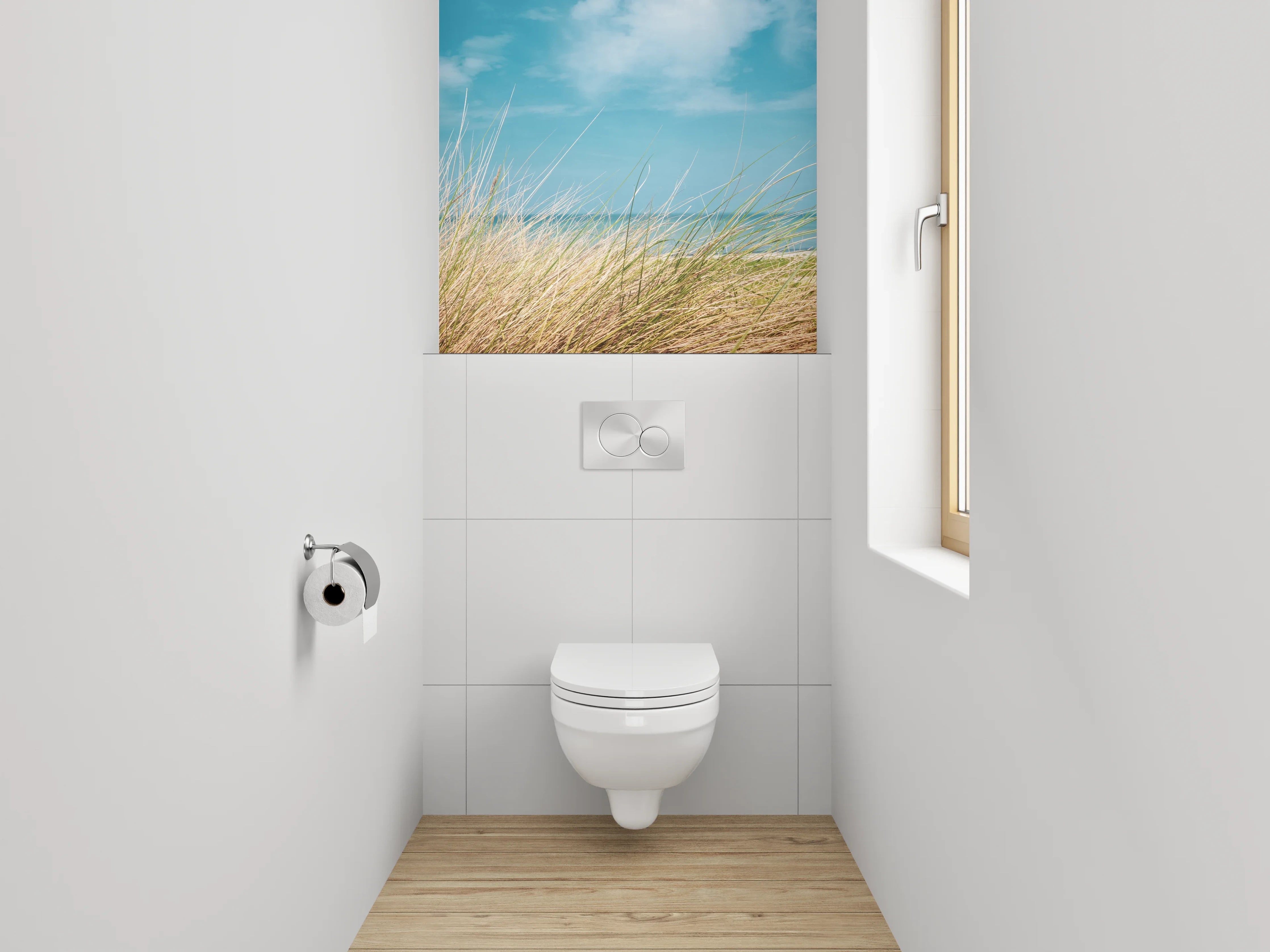 WC-Rückwand - Küstenlandschaft mit Strandgras und Meer