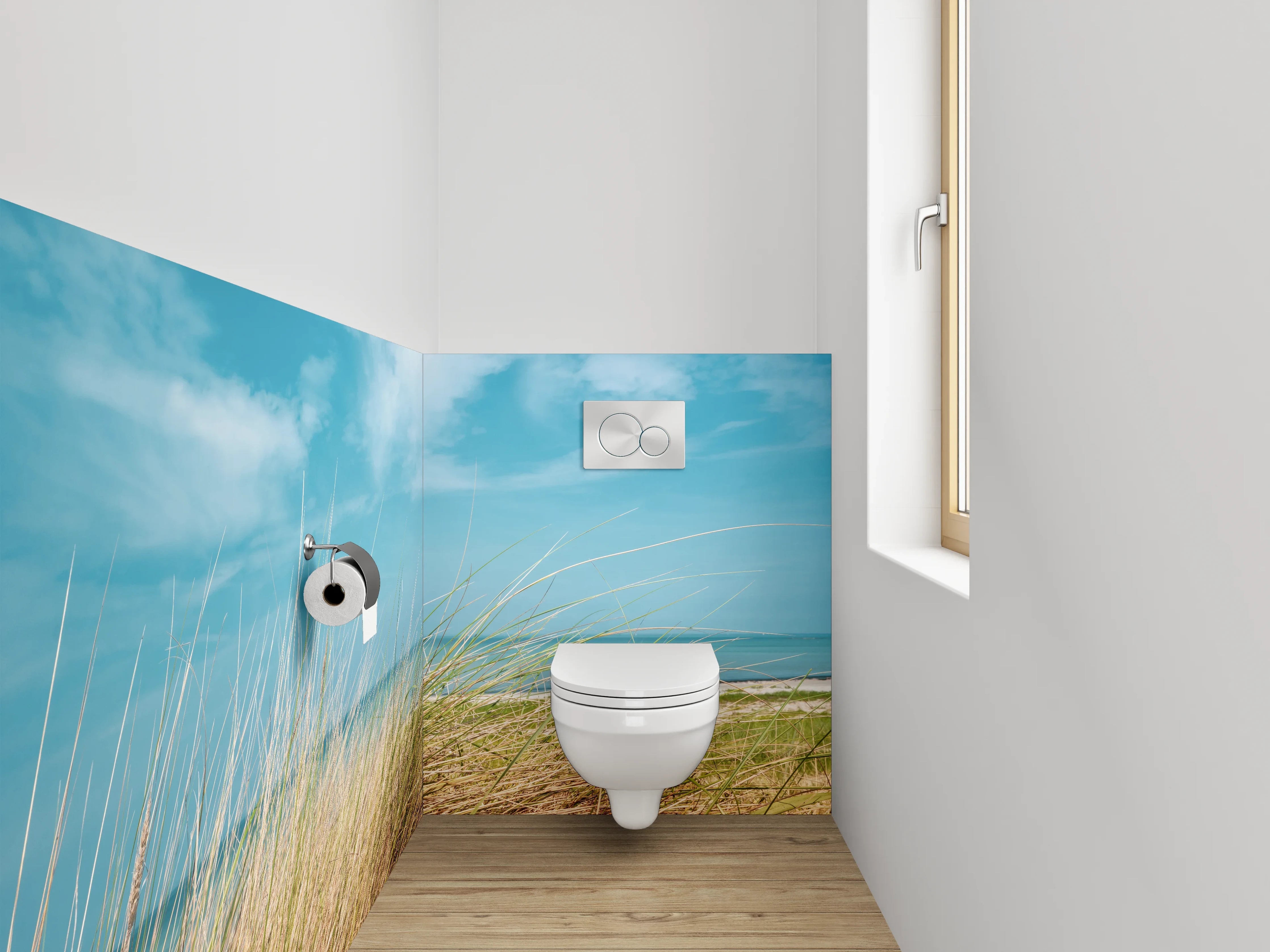 WC-Rückwand - Küstenlandschaft mit Strandgras und Meer