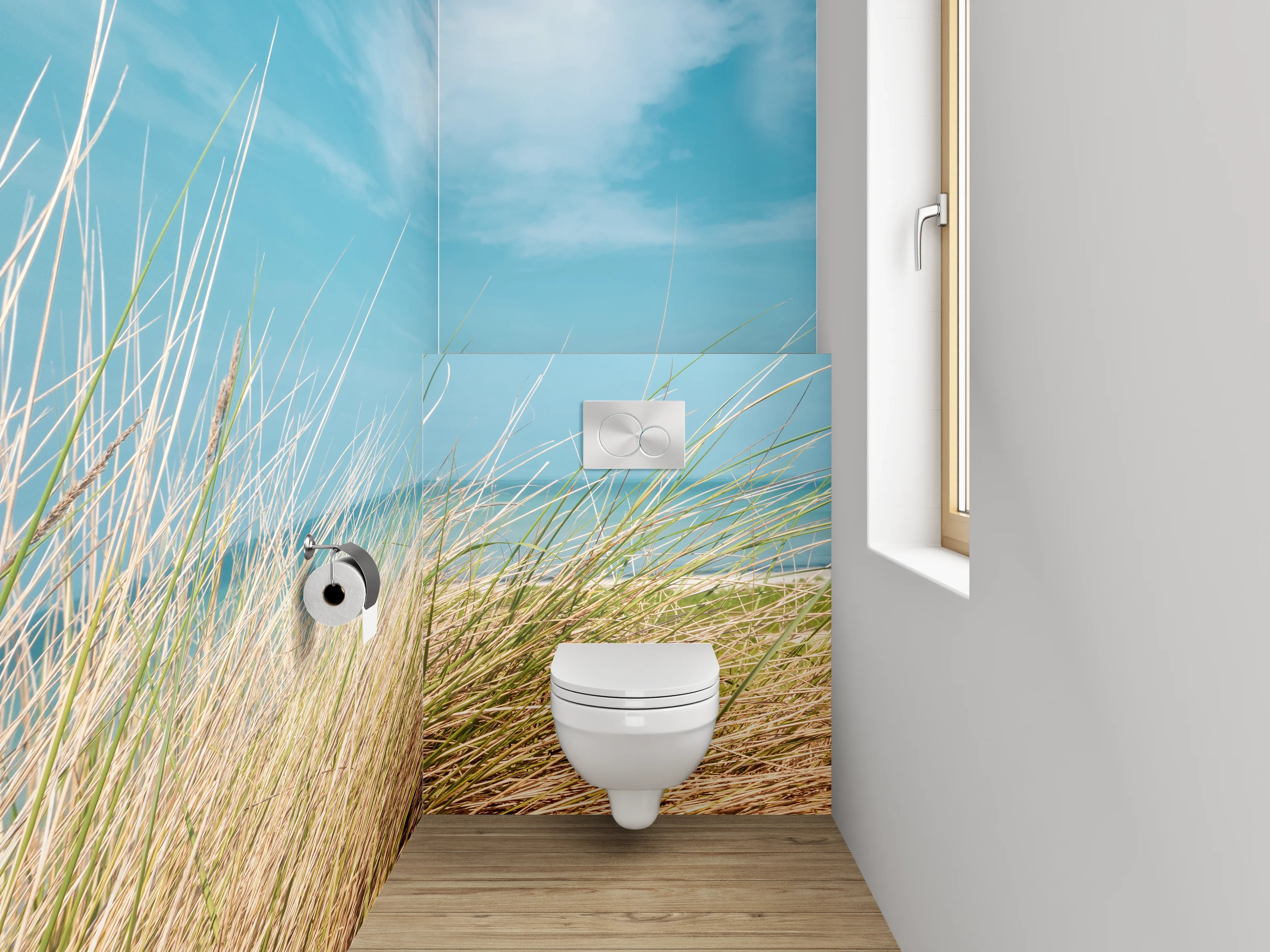 WC-Rückwand - Küstenlandschaft mit Strandgras und Meer