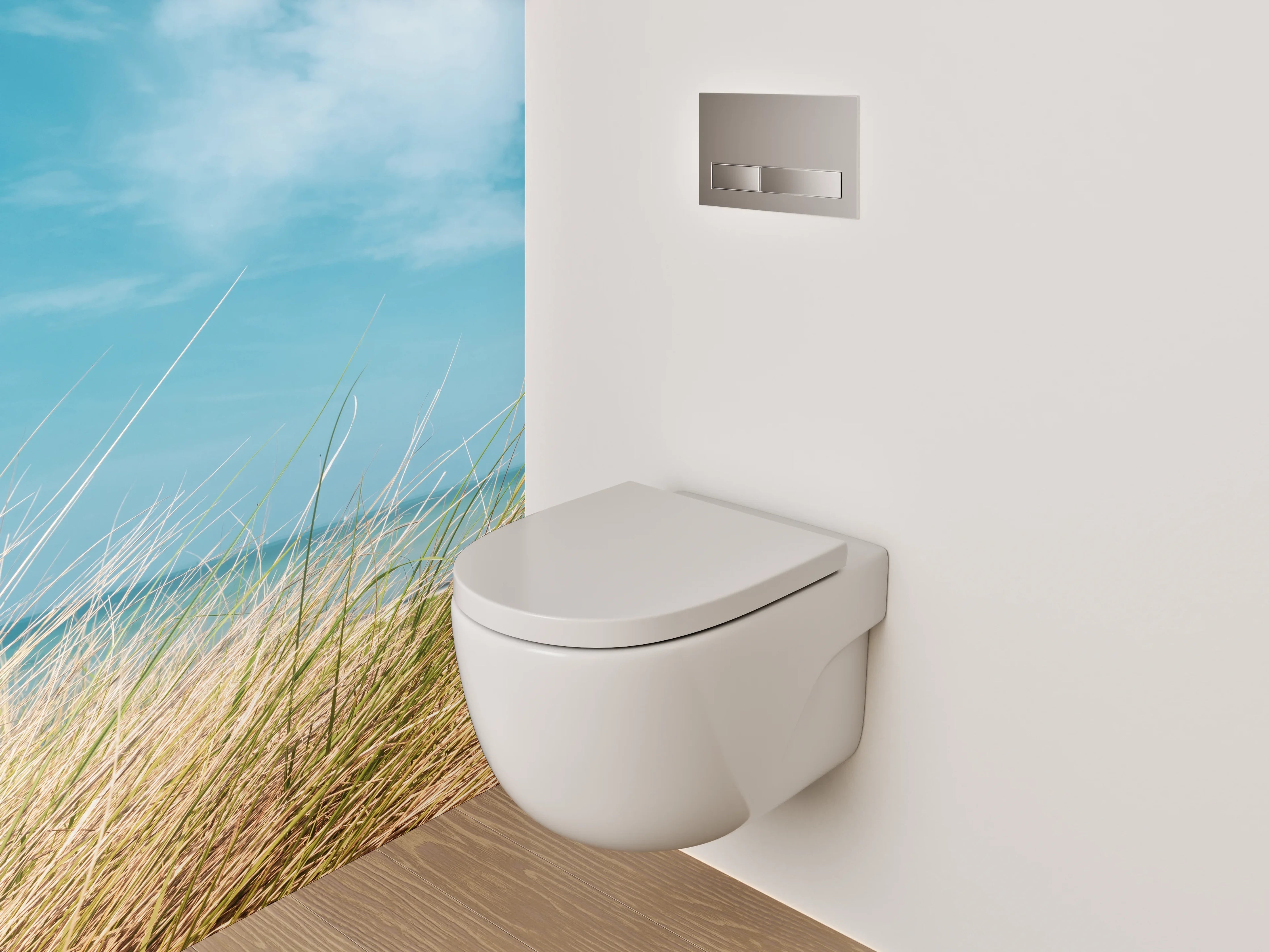 WC-Rückwand - Küstenlandschaft mit Strandgras und Meer