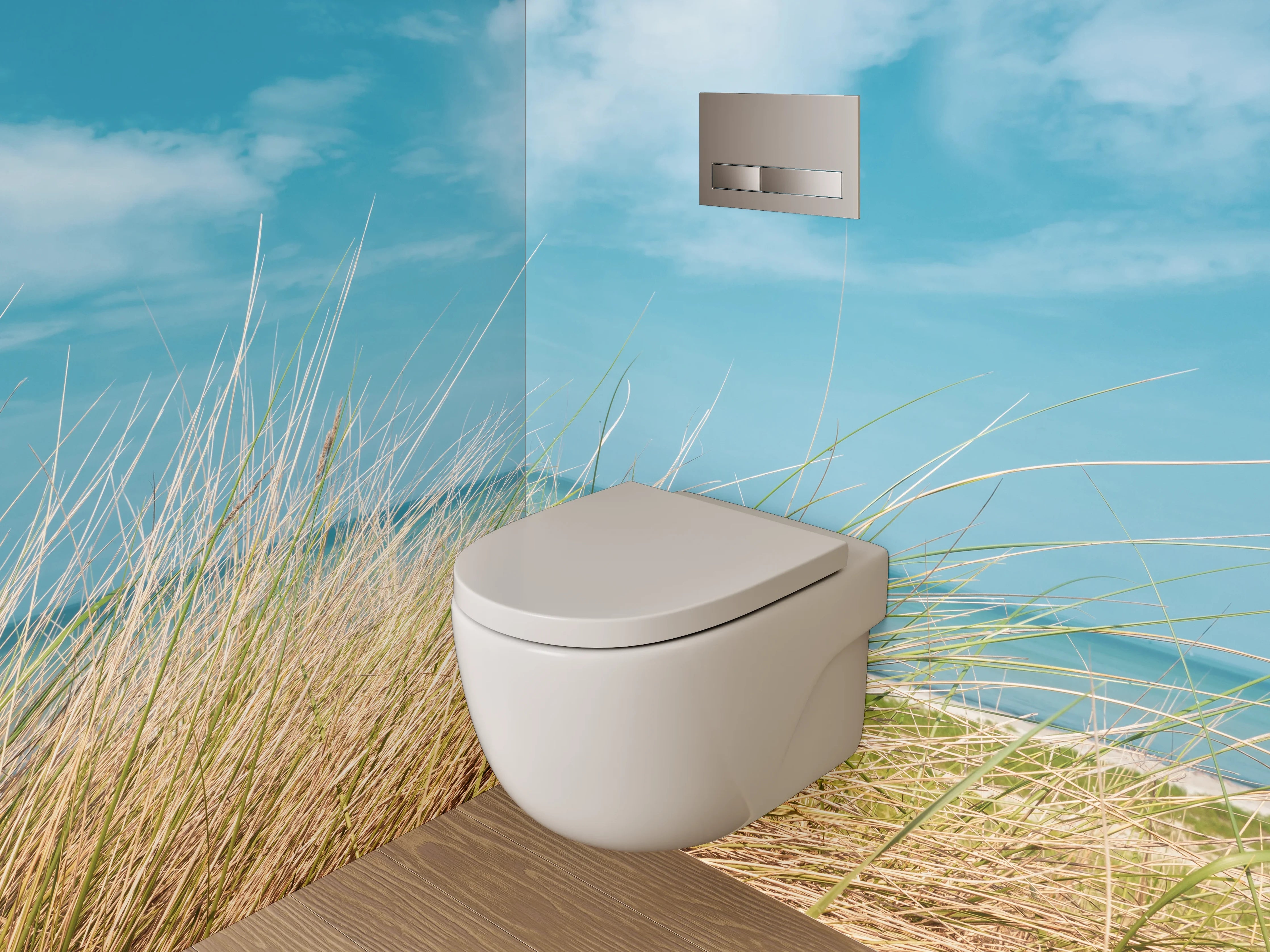 WC-Rückwand - Küstenlandschaft mit Strandgras und Meer