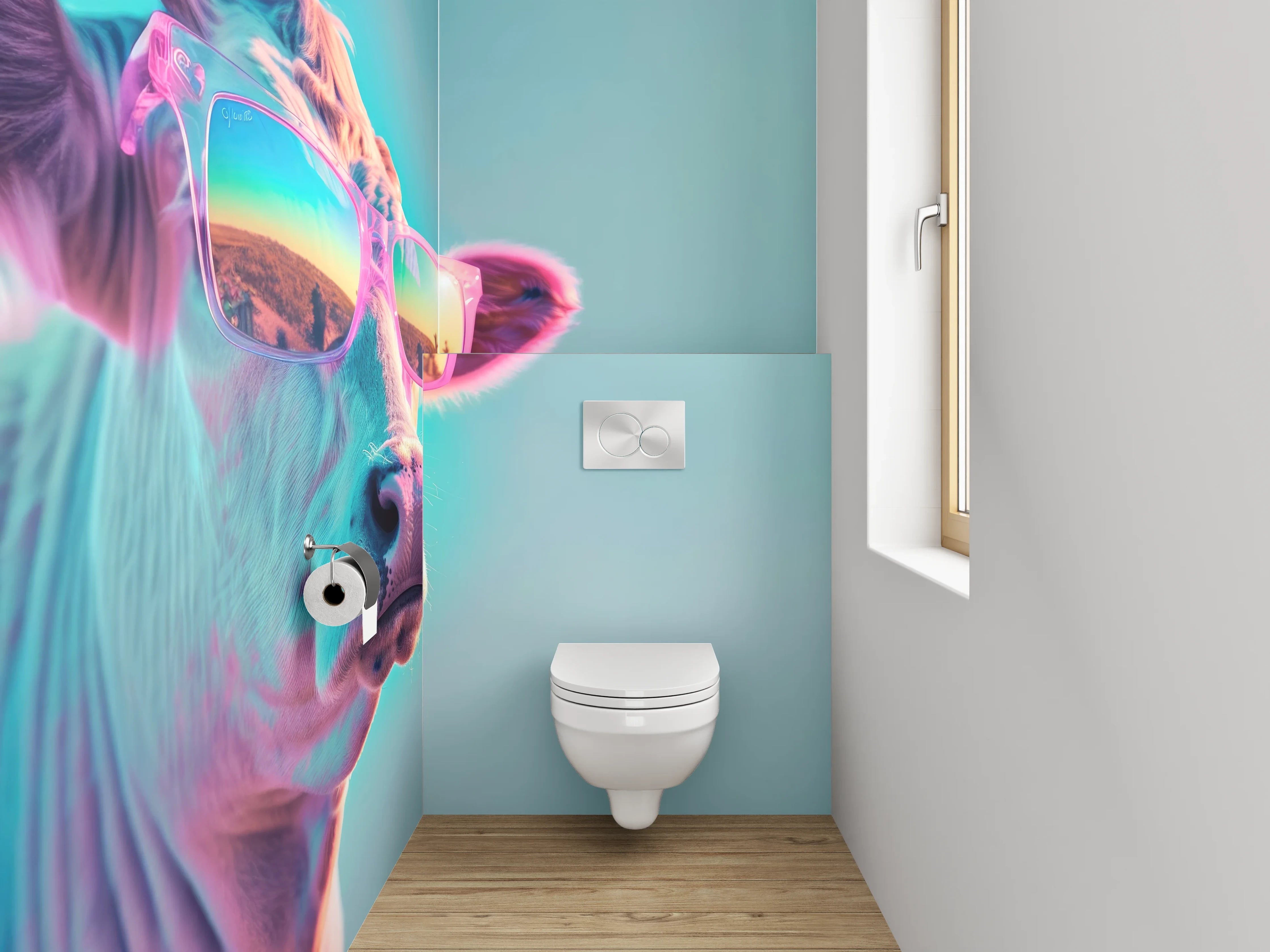 WC-Rückwand - Kuh mit Sonnenbrille Pop Art