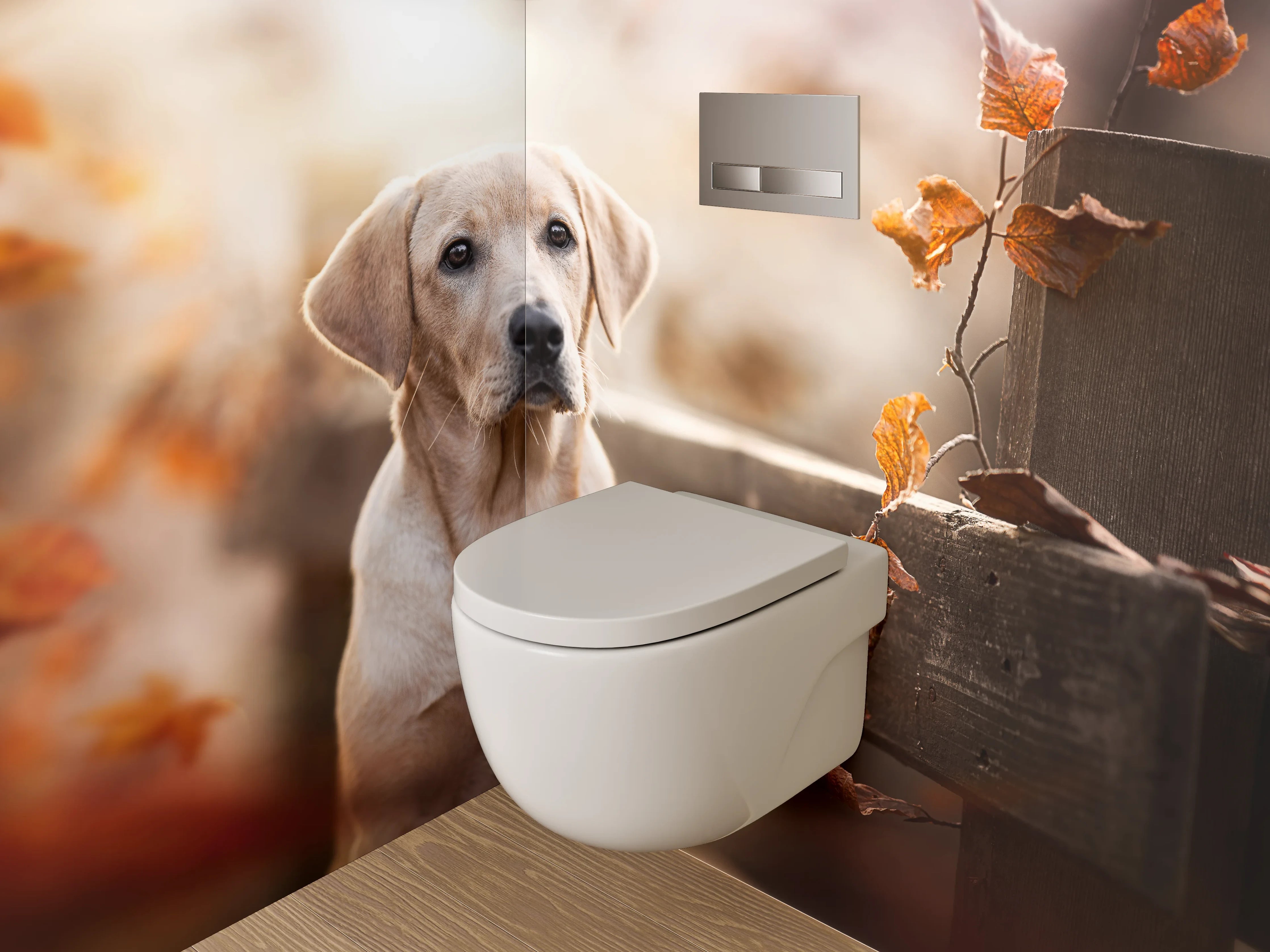 WC-Rückwand - Labrador im Herbst – Hundeportrait