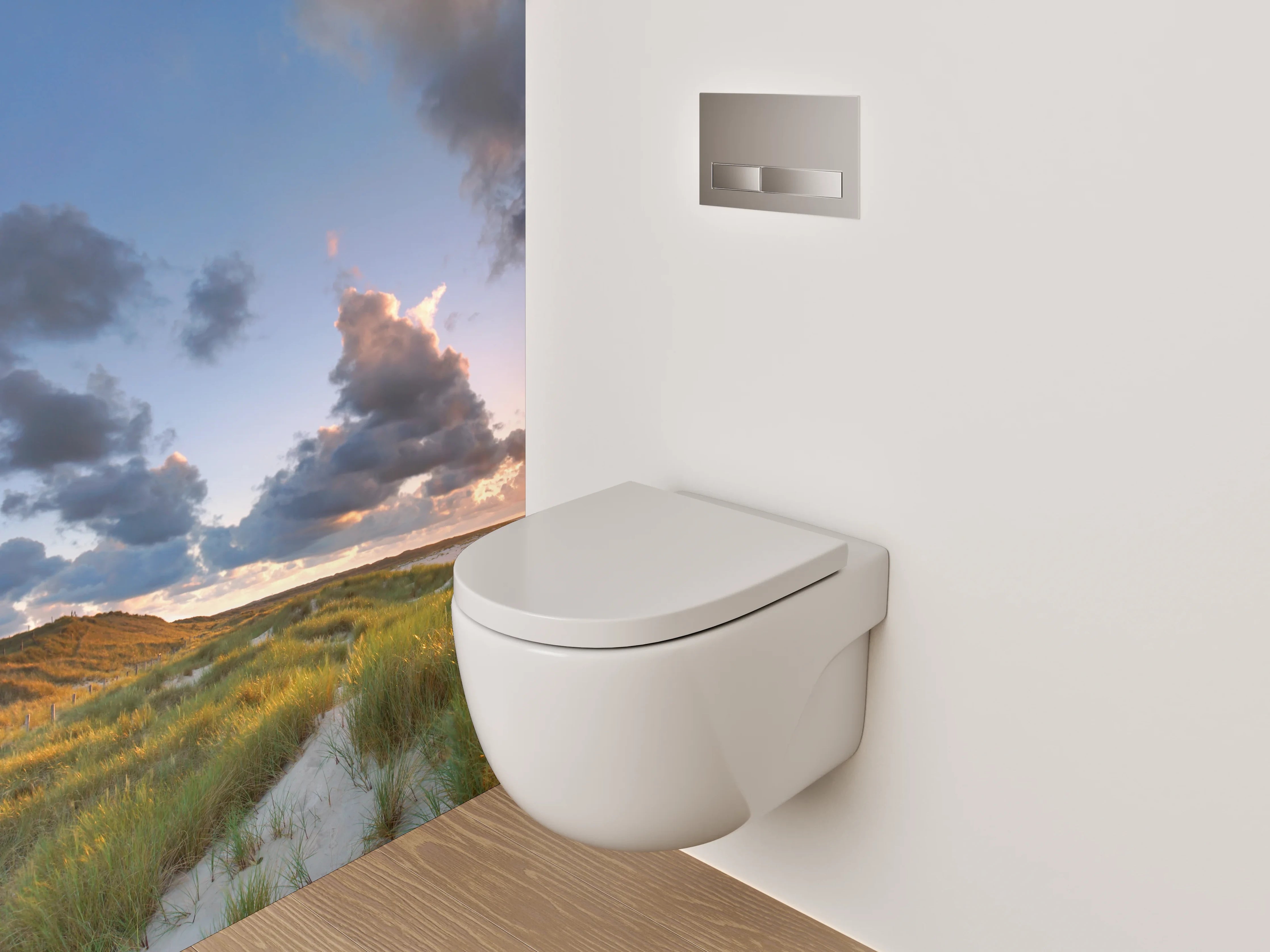 WC-Rückwand - Landschaft mit Leuchtturm und Dünen