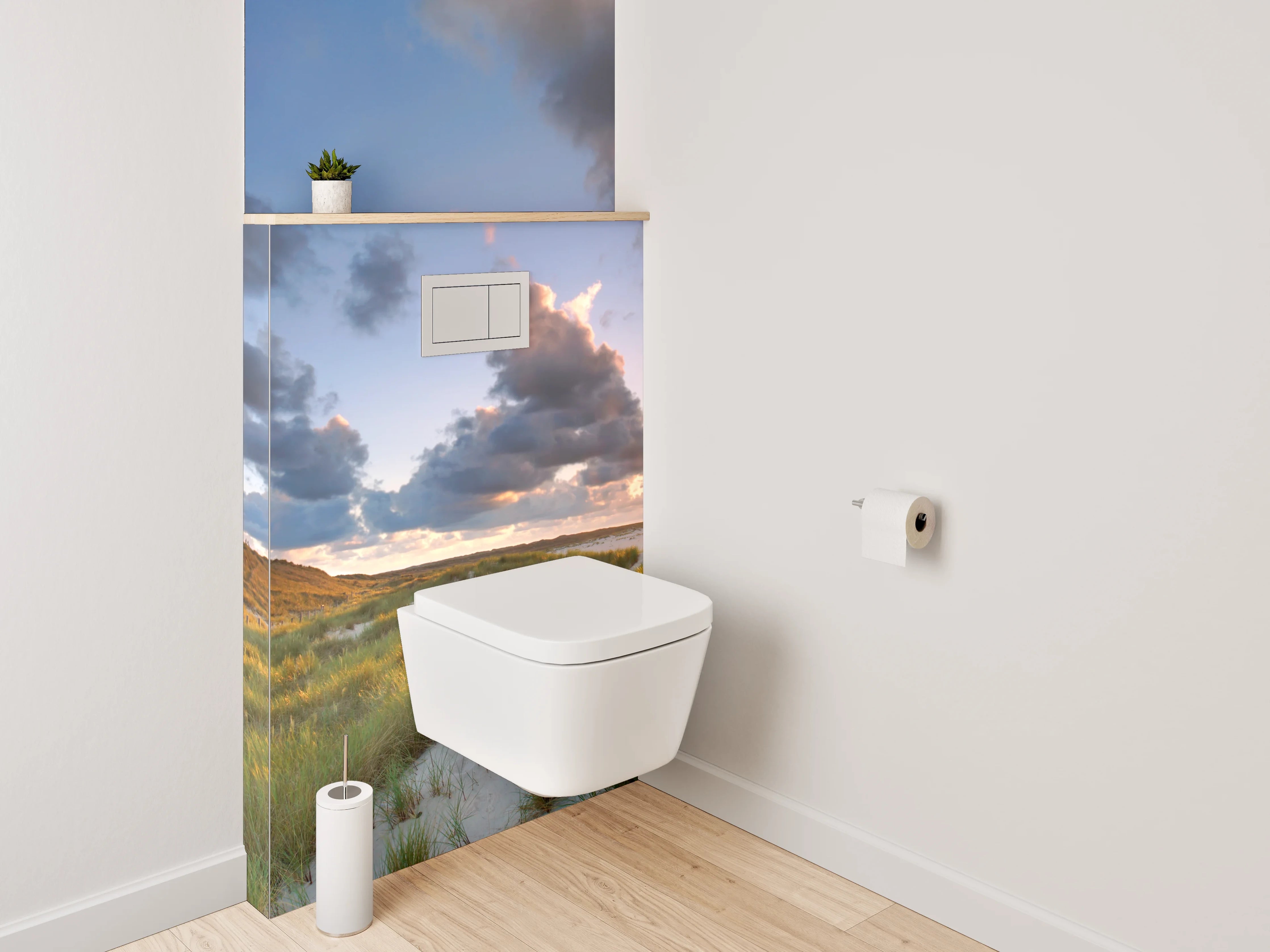 WC-Rückwand - Landschaft mit Leuchtturm und Dünen