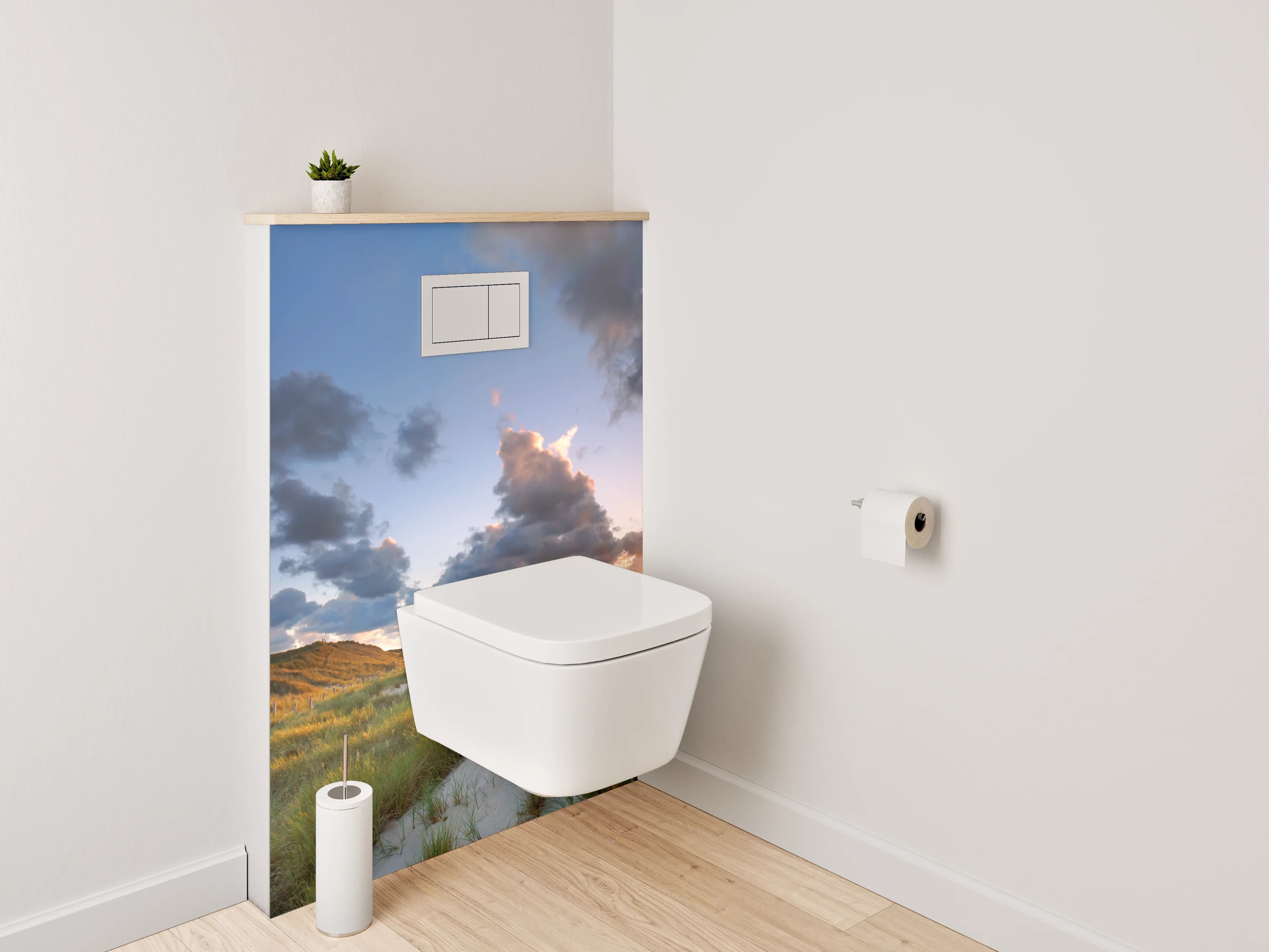 WC-Rückwand - Landschaft mit Leuchtturm und Dünen