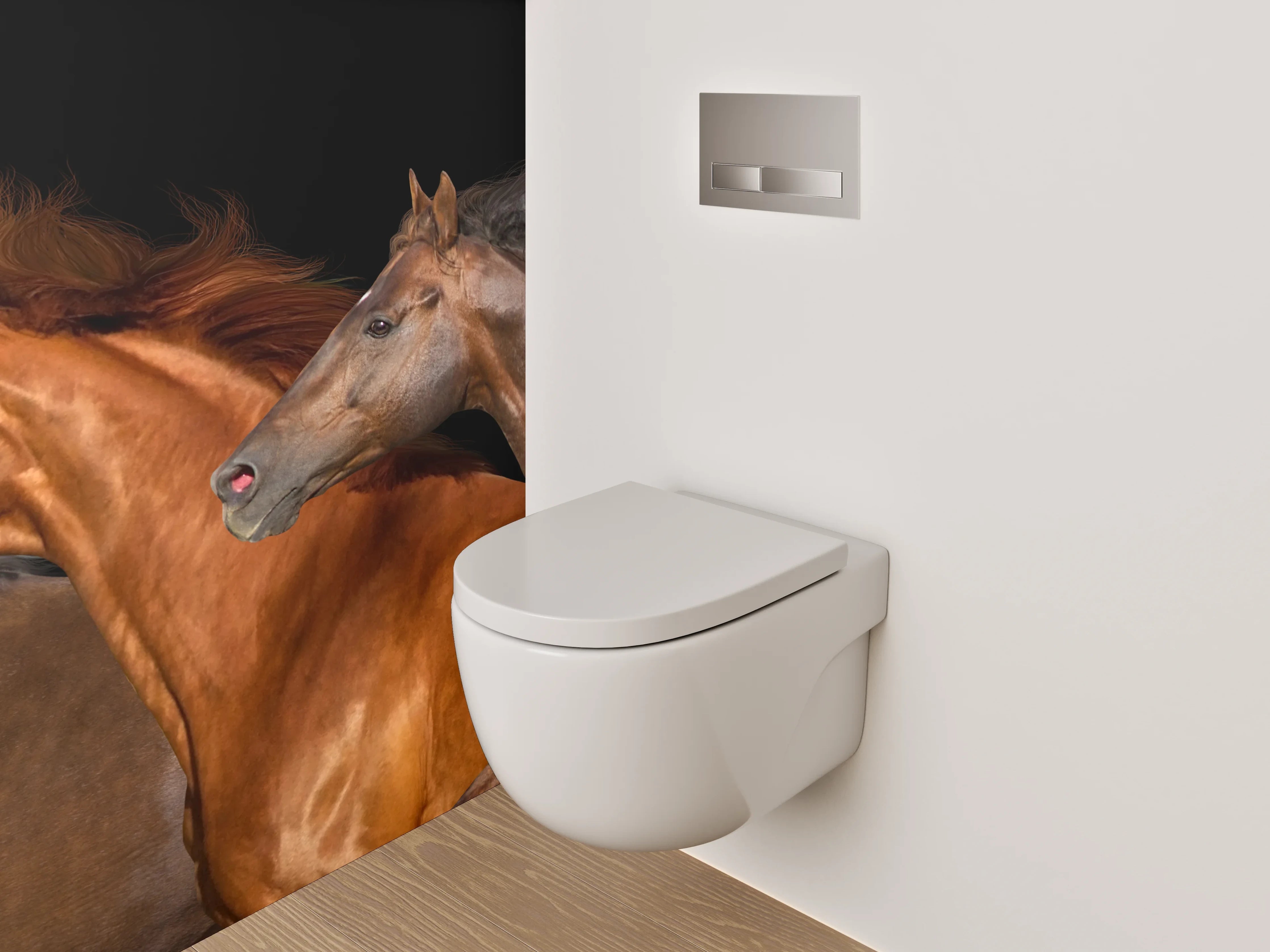 WC-Rückwand - Laufende Pferde auf schwarzem Hintergrund