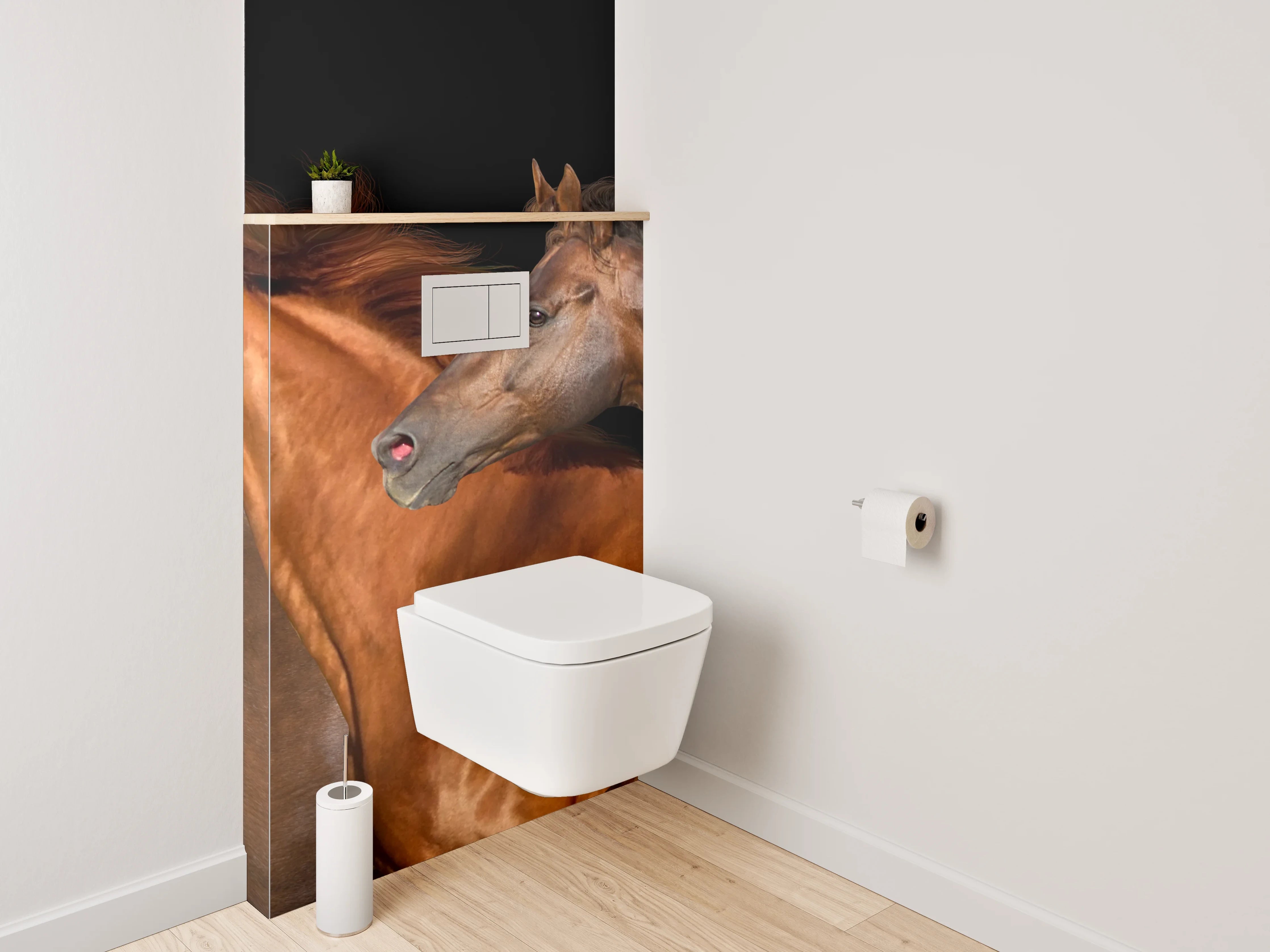 WC-Rückwand - Laufende Pferde auf schwarzem Hintergrund