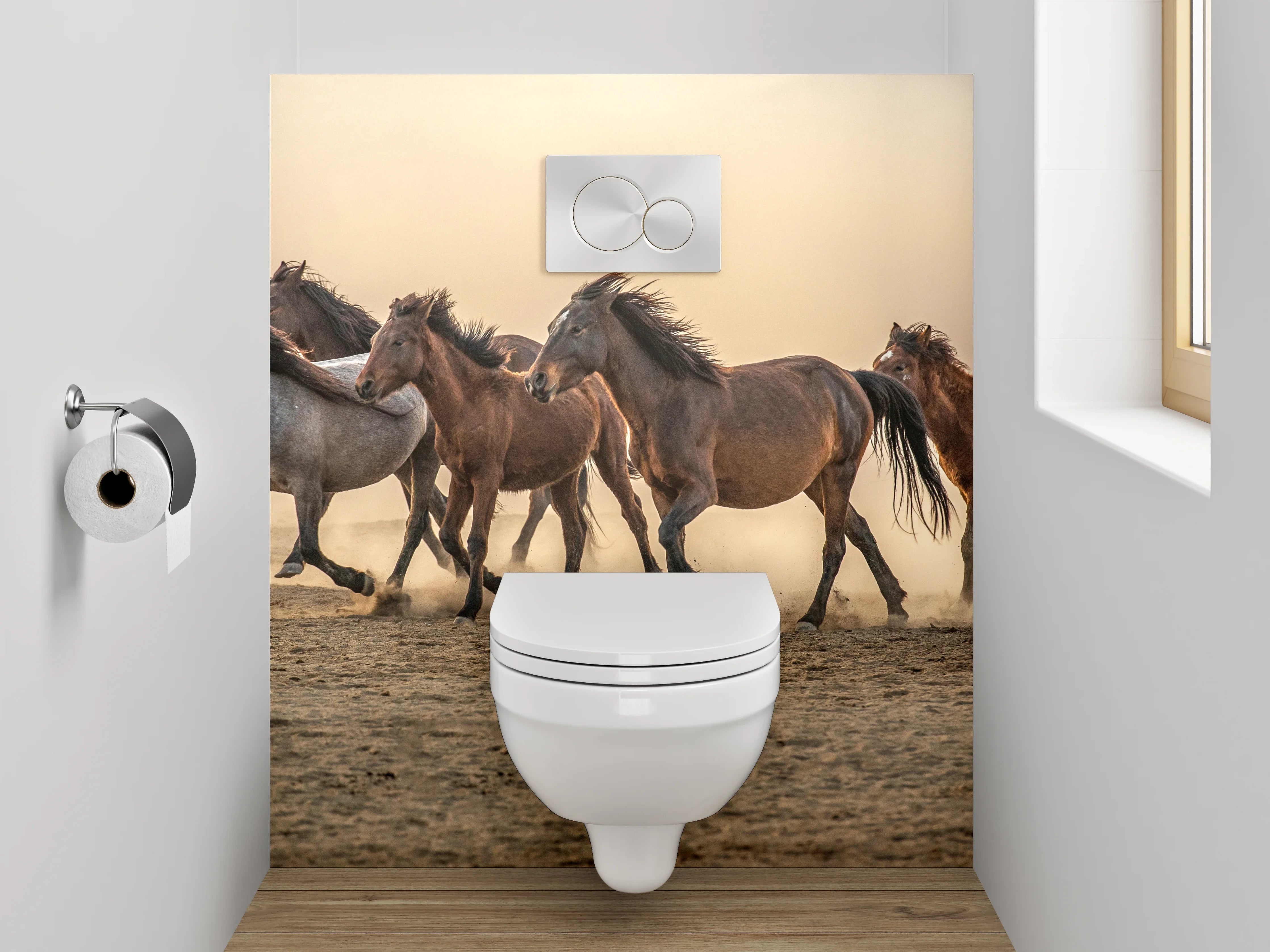 WC-Rückwand - Laufende Wildpferde Steppe Naturfoto