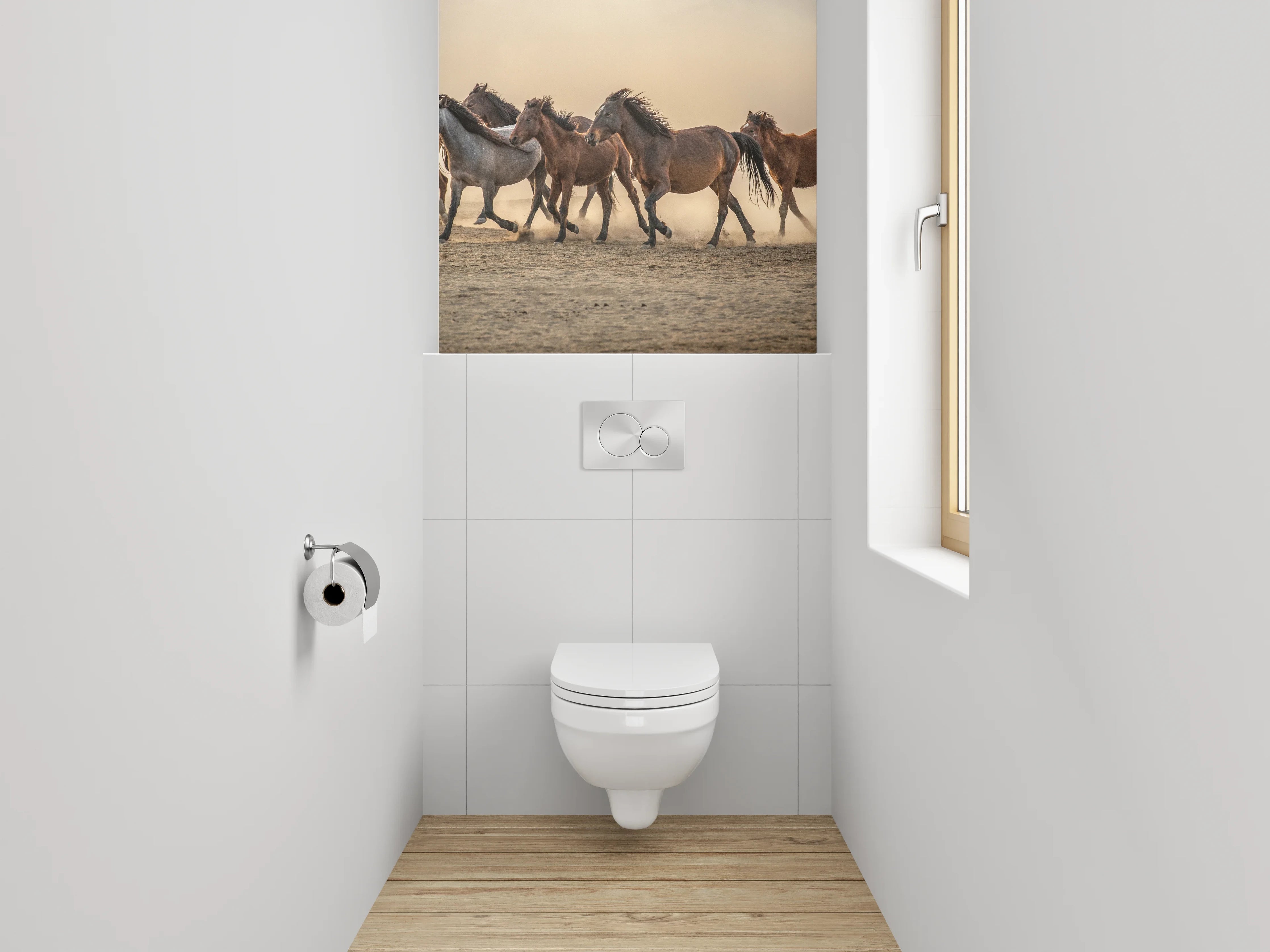 WC-Rückwand - Laufende Wildpferde Steppe Naturfoto