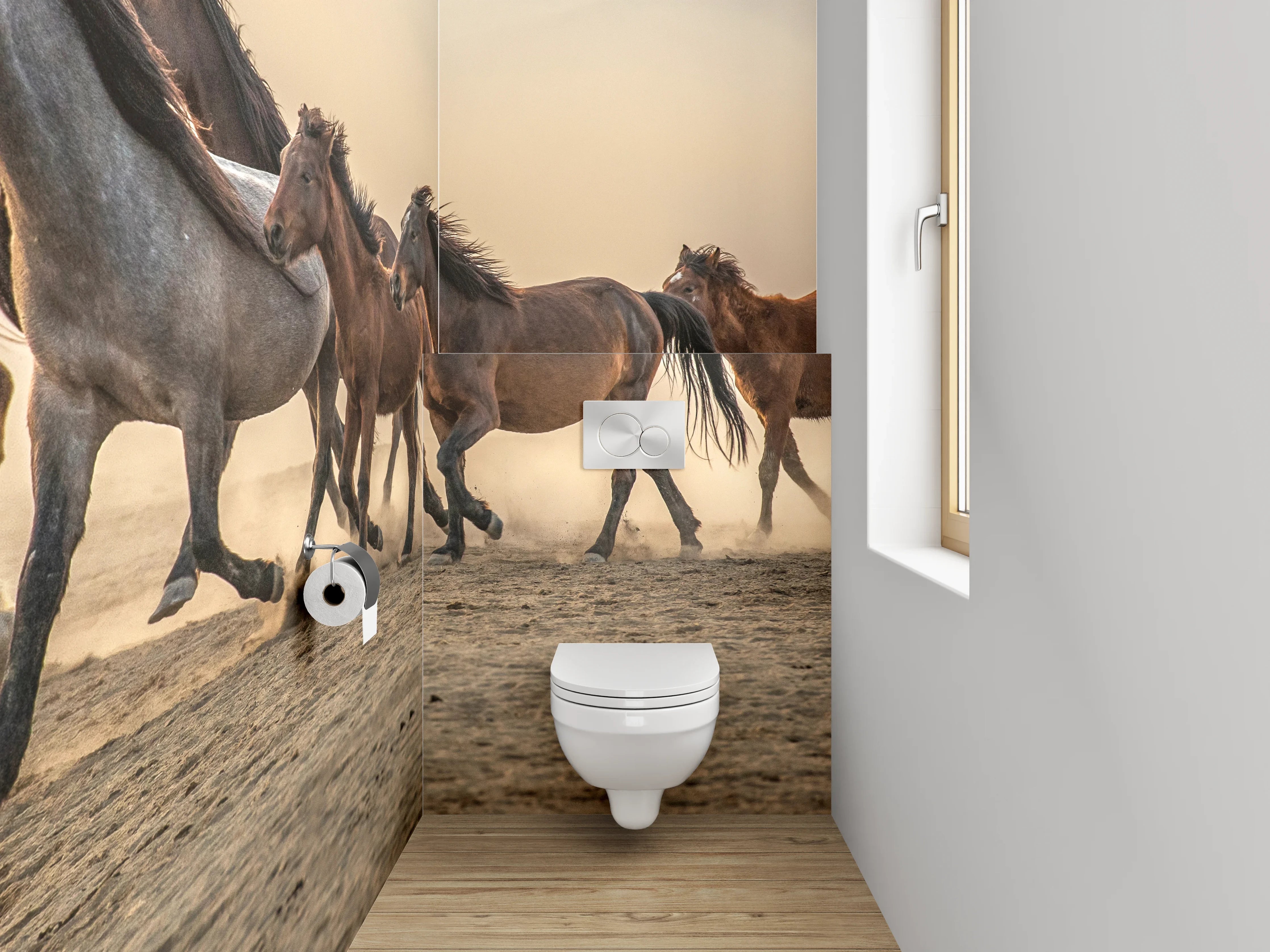 WC-Rückwand - Laufende Wildpferde Steppe Naturfoto
