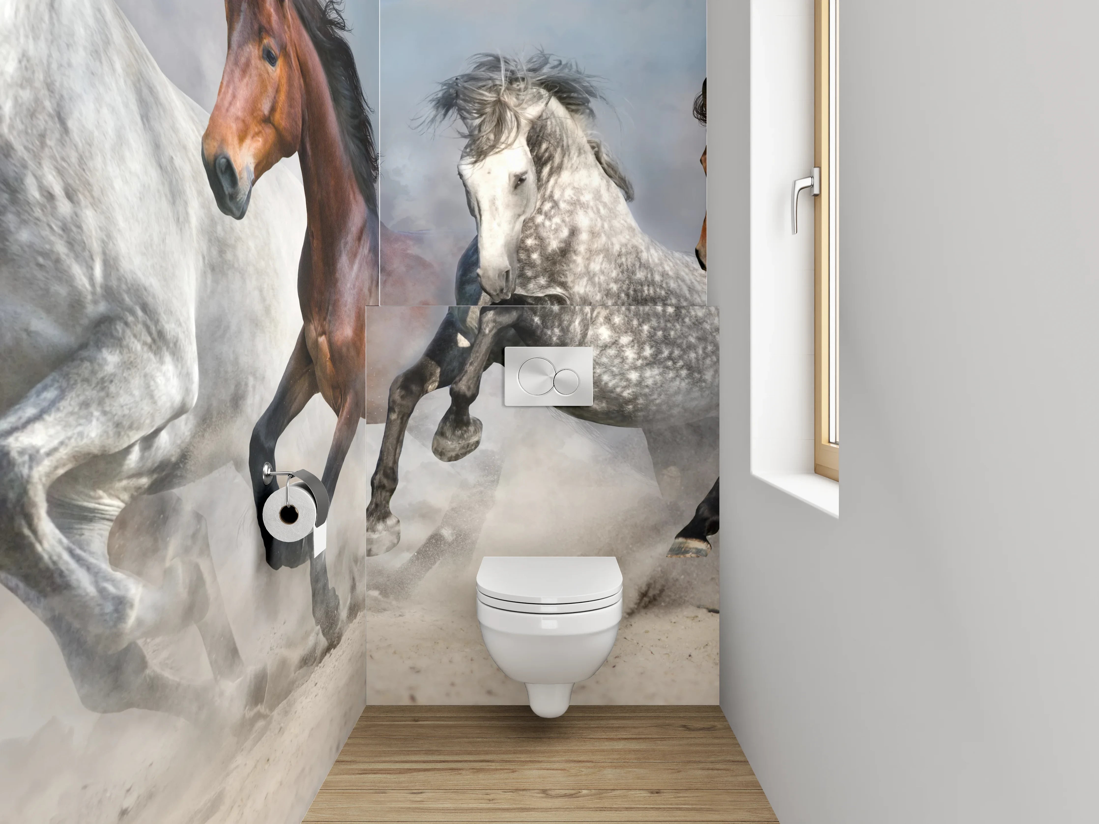WC-Rückwand - Laufende Wildpferde auf Sand