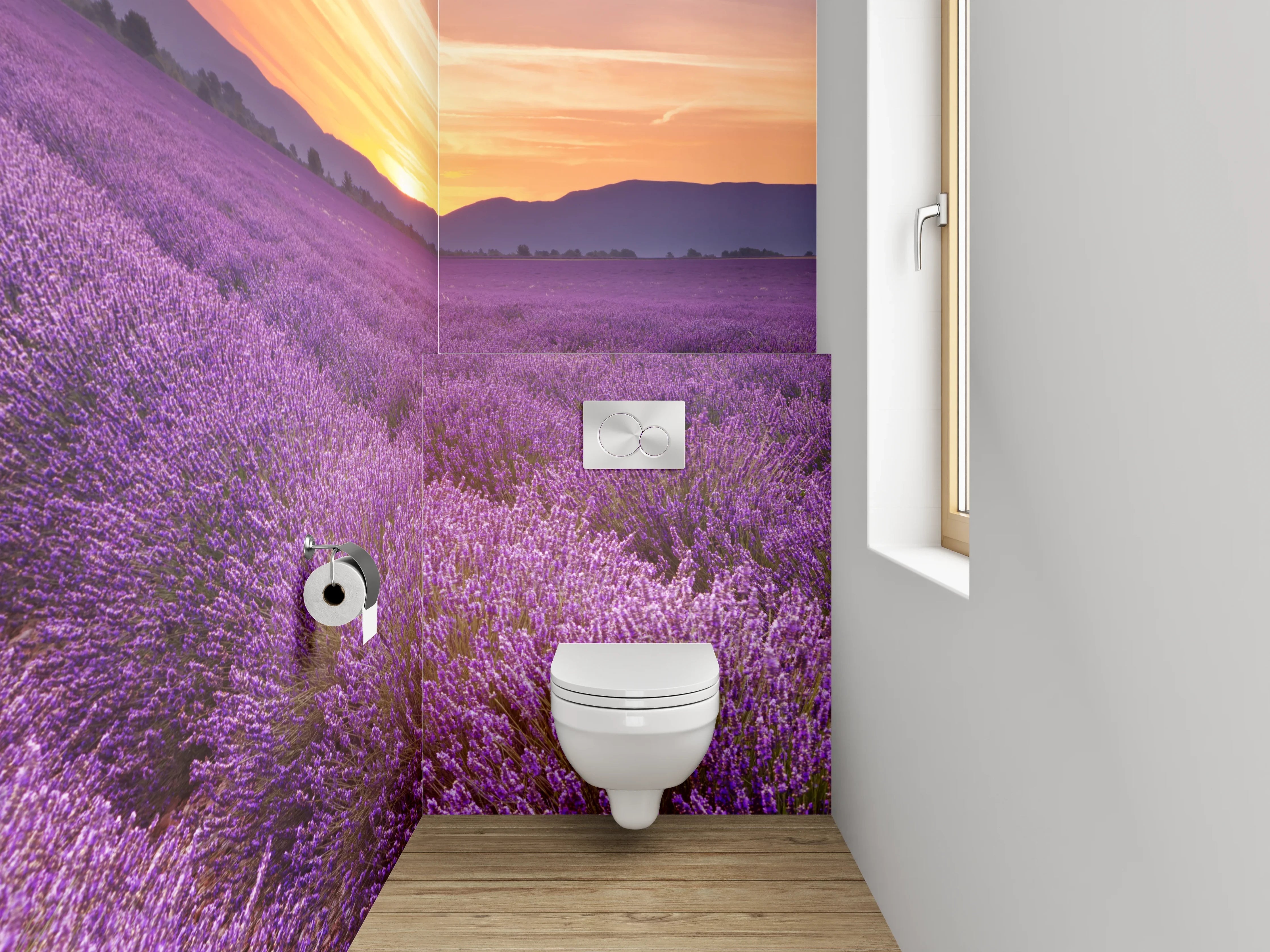 WC-Rückwand - Lavendelfeld bei Sonnenuntergang Panorama