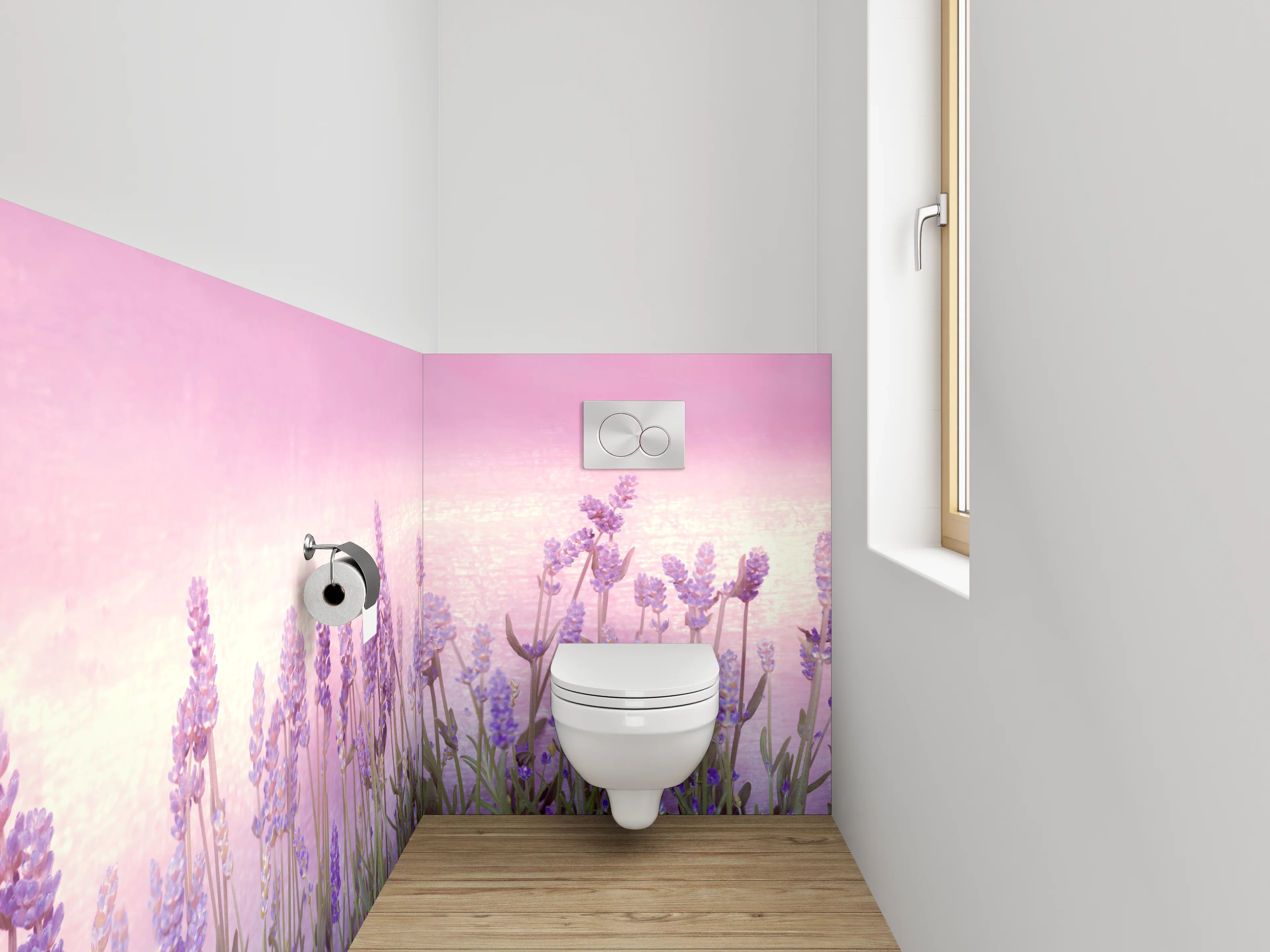 WC-Rückwand - Lavendelwiese Aquarell Pastell