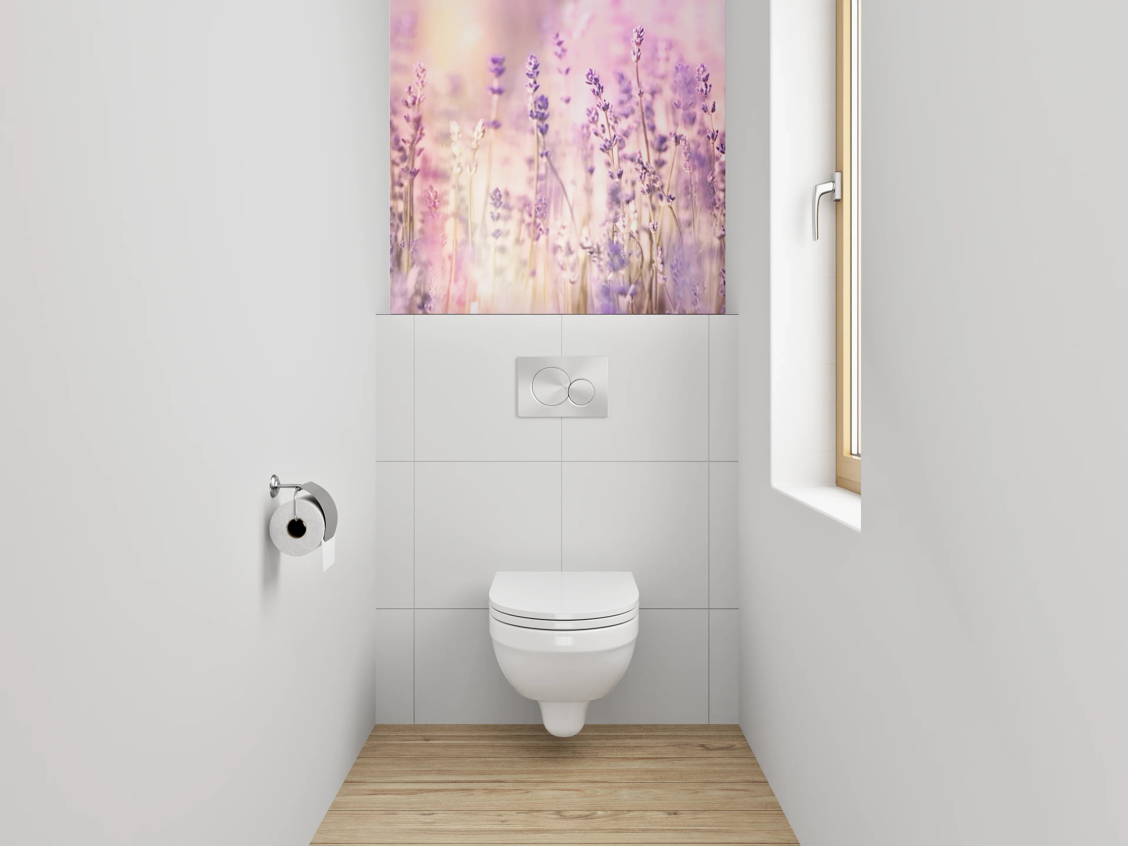 WC-Rückwand - Lavendelwiese in Pastellfarben