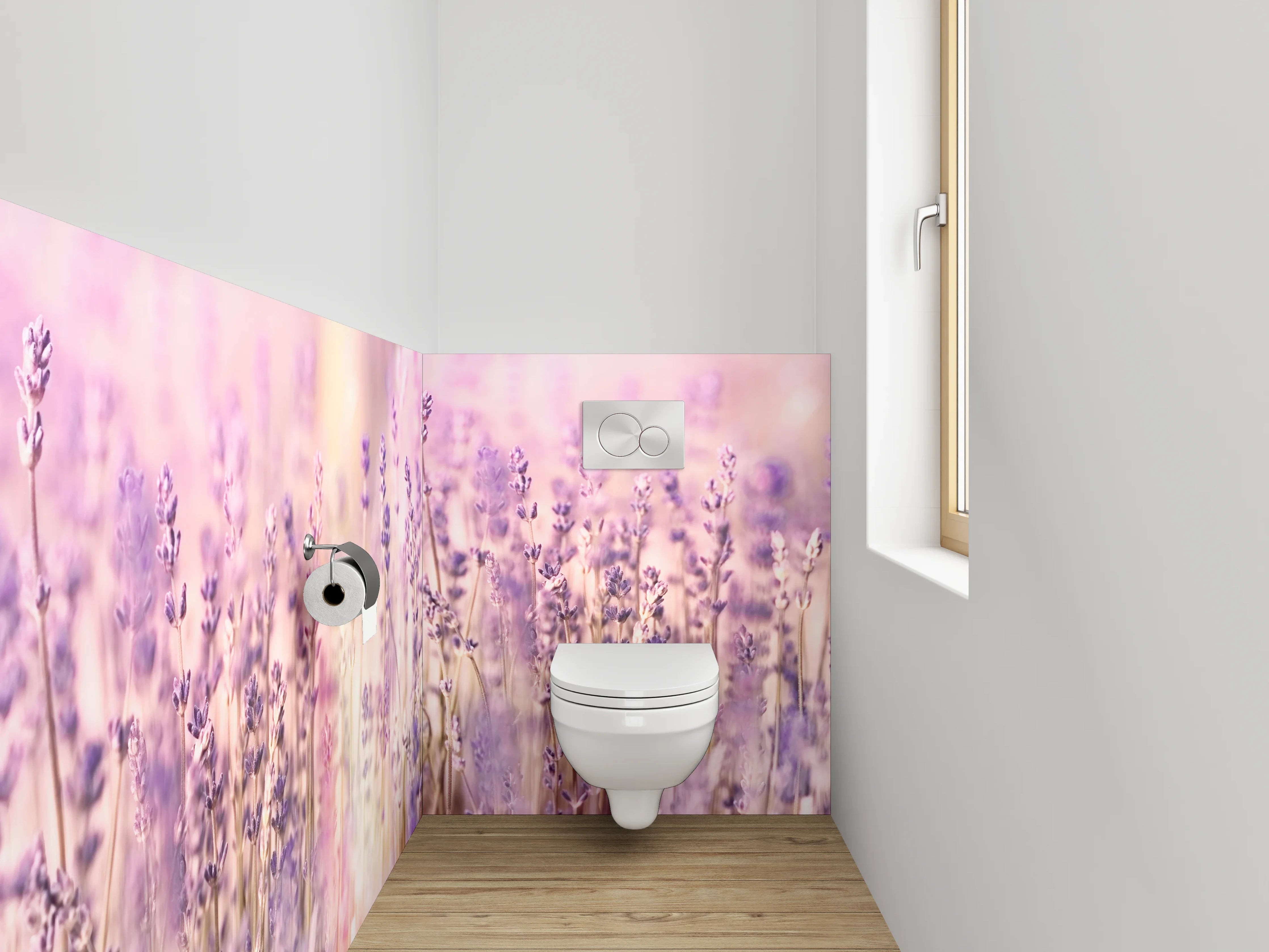 WC-Rückwand - Lavendelwiese in Pastellfarben