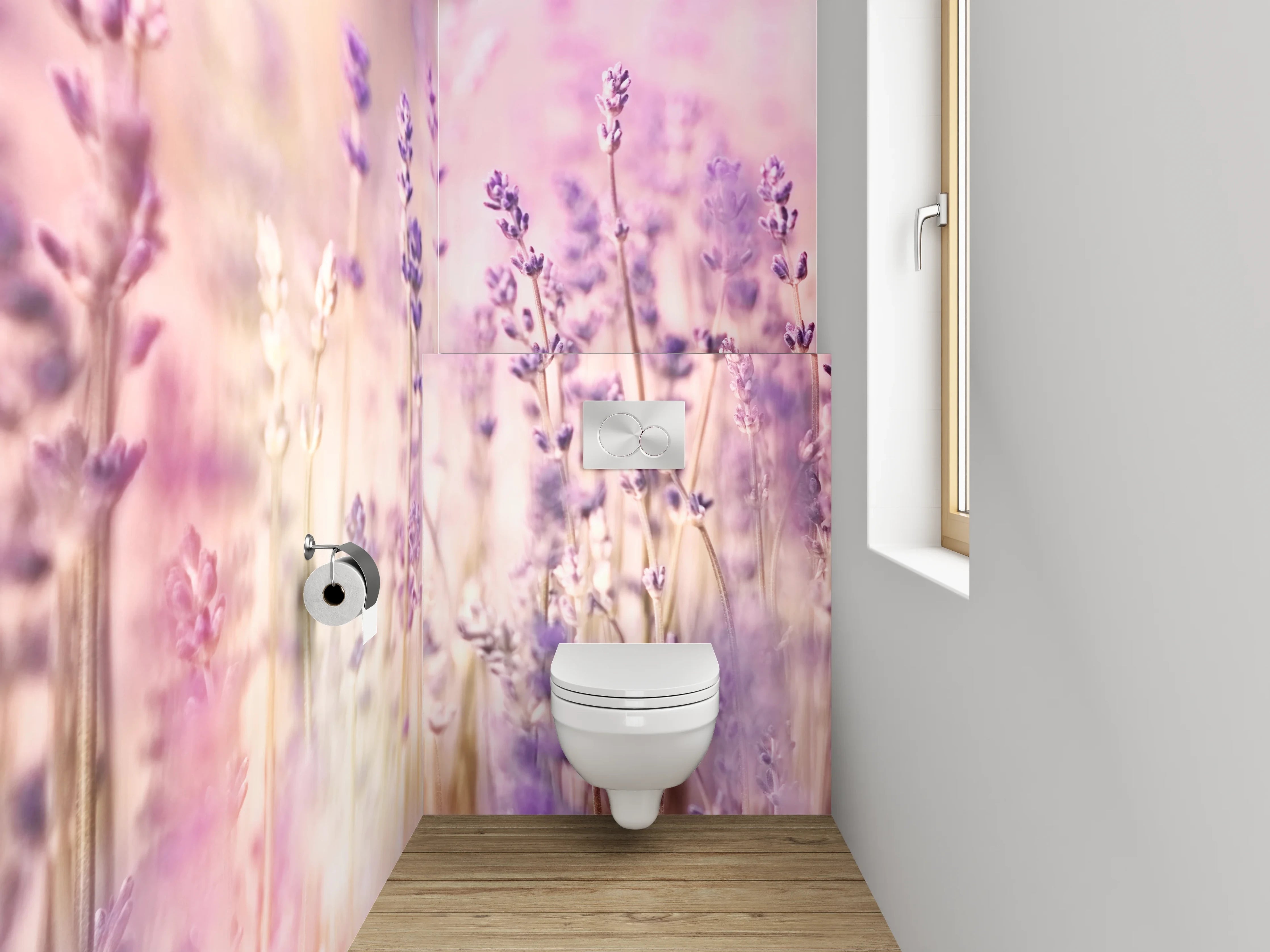 WC-Rückwand - Lavendelwiese in Pastellfarben
