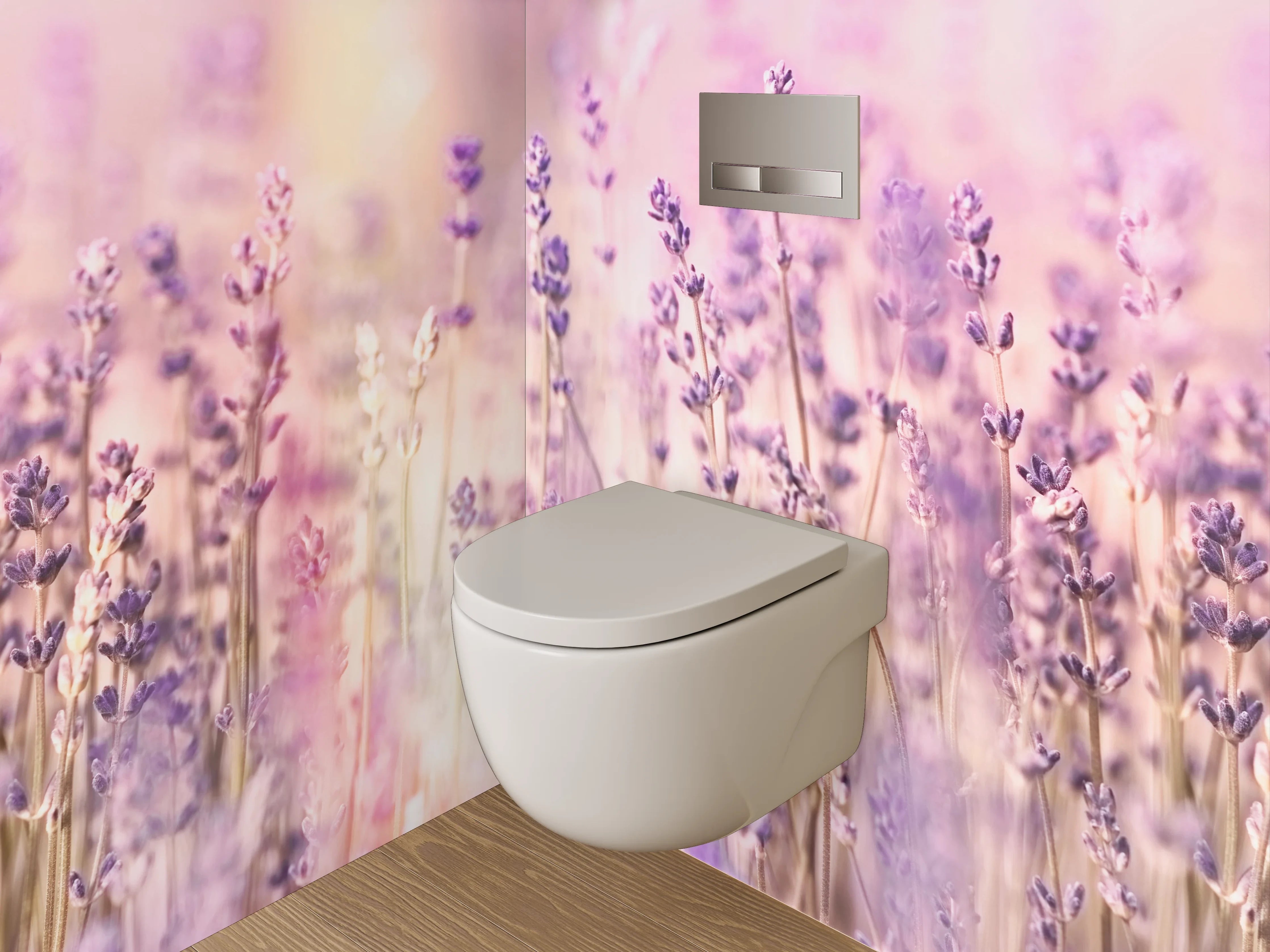 WC-Rückwand - Lavendelwiese in Pastellfarben
