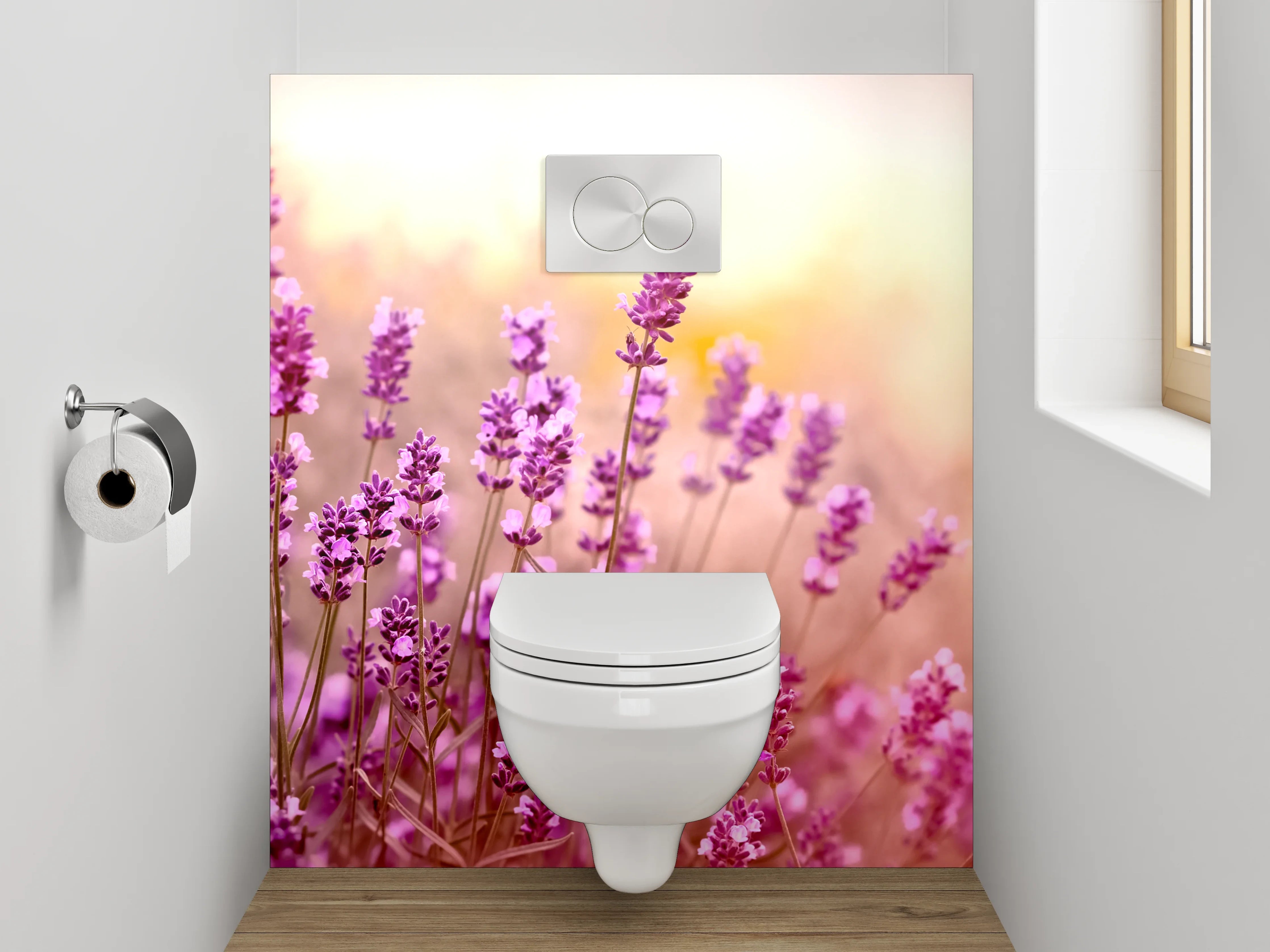 WC-Rückwand - Lavendelwiese in sanften Pastellfarben