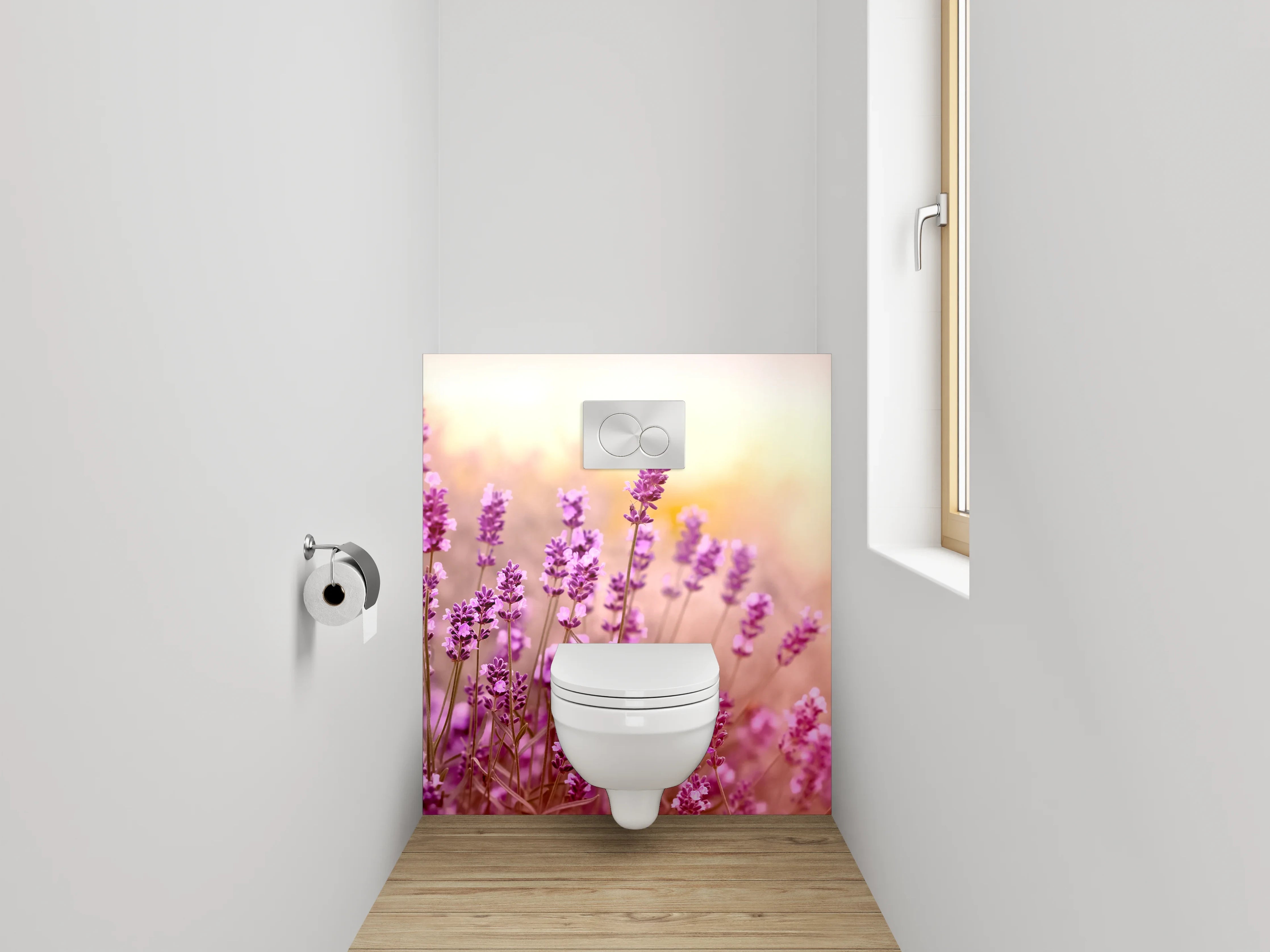 WC-Rückwand - Lavendelwiese in sanften Pastellfarben