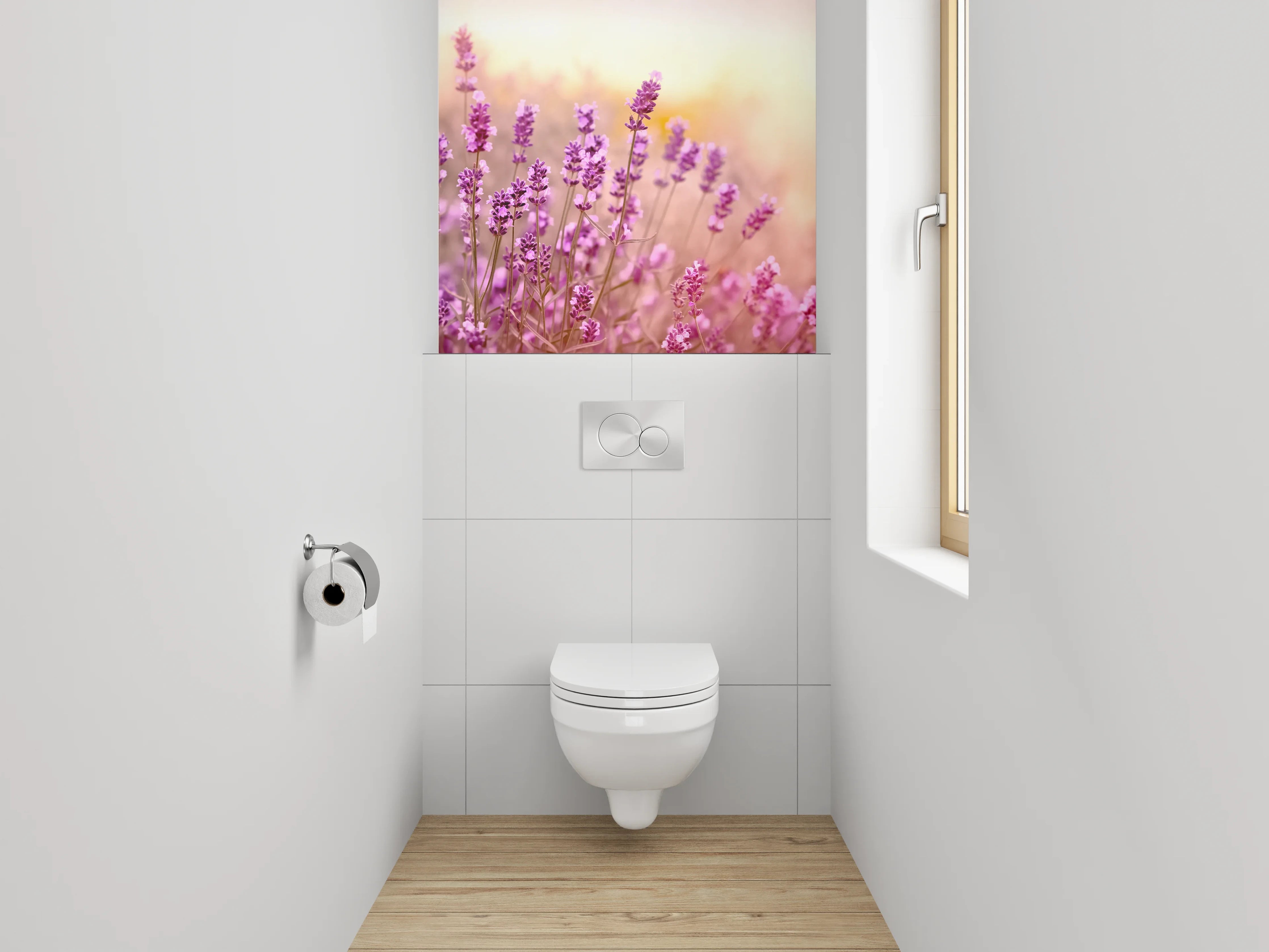 WC-Rückwand - Lavendelwiese in sanften Pastellfarben
