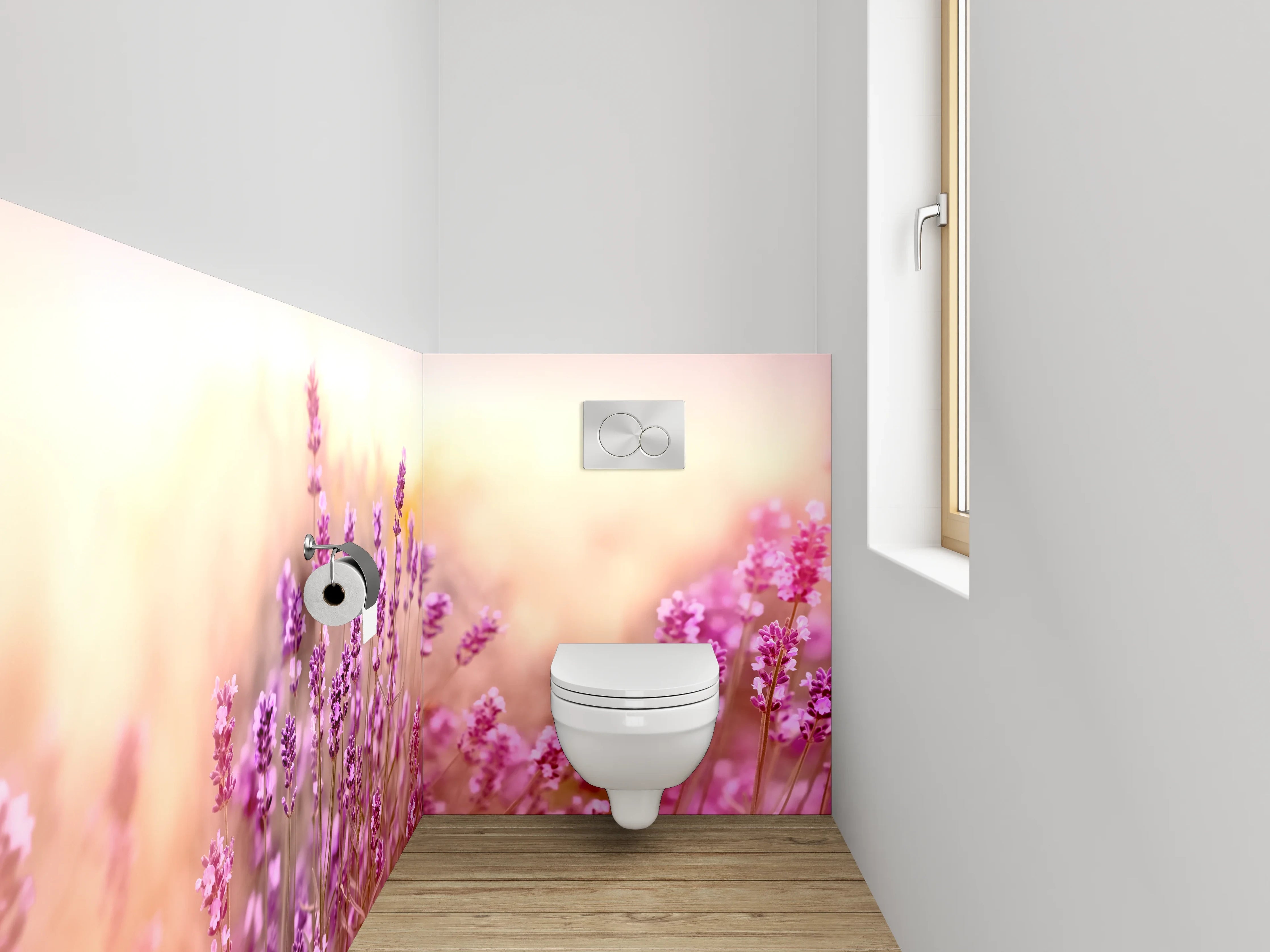 WC-Rückwand - Lavendelwiese in sanften Pastellfarben