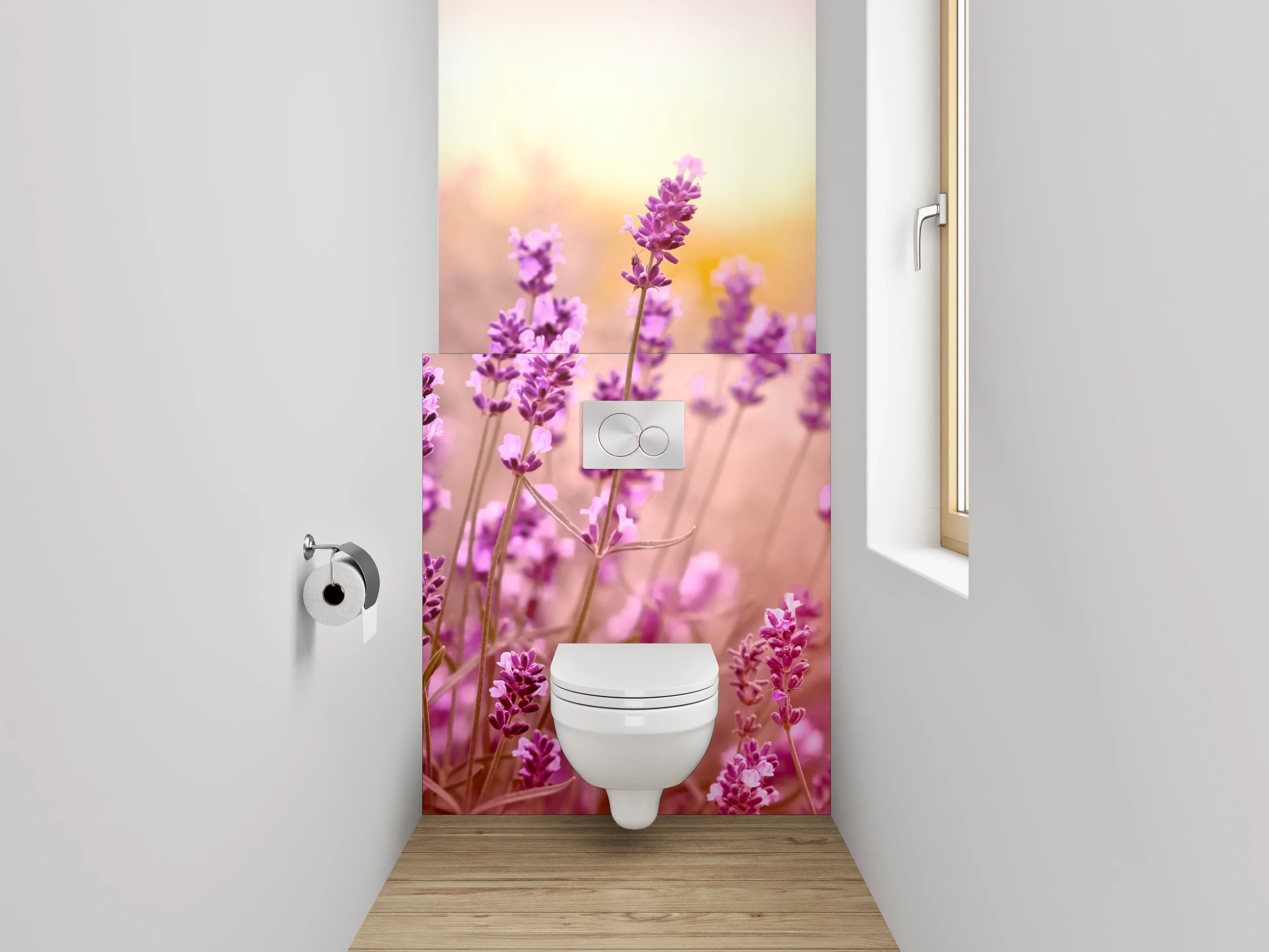 WC-Rückwand - Lavendelwiese in sanften Pastellfarben