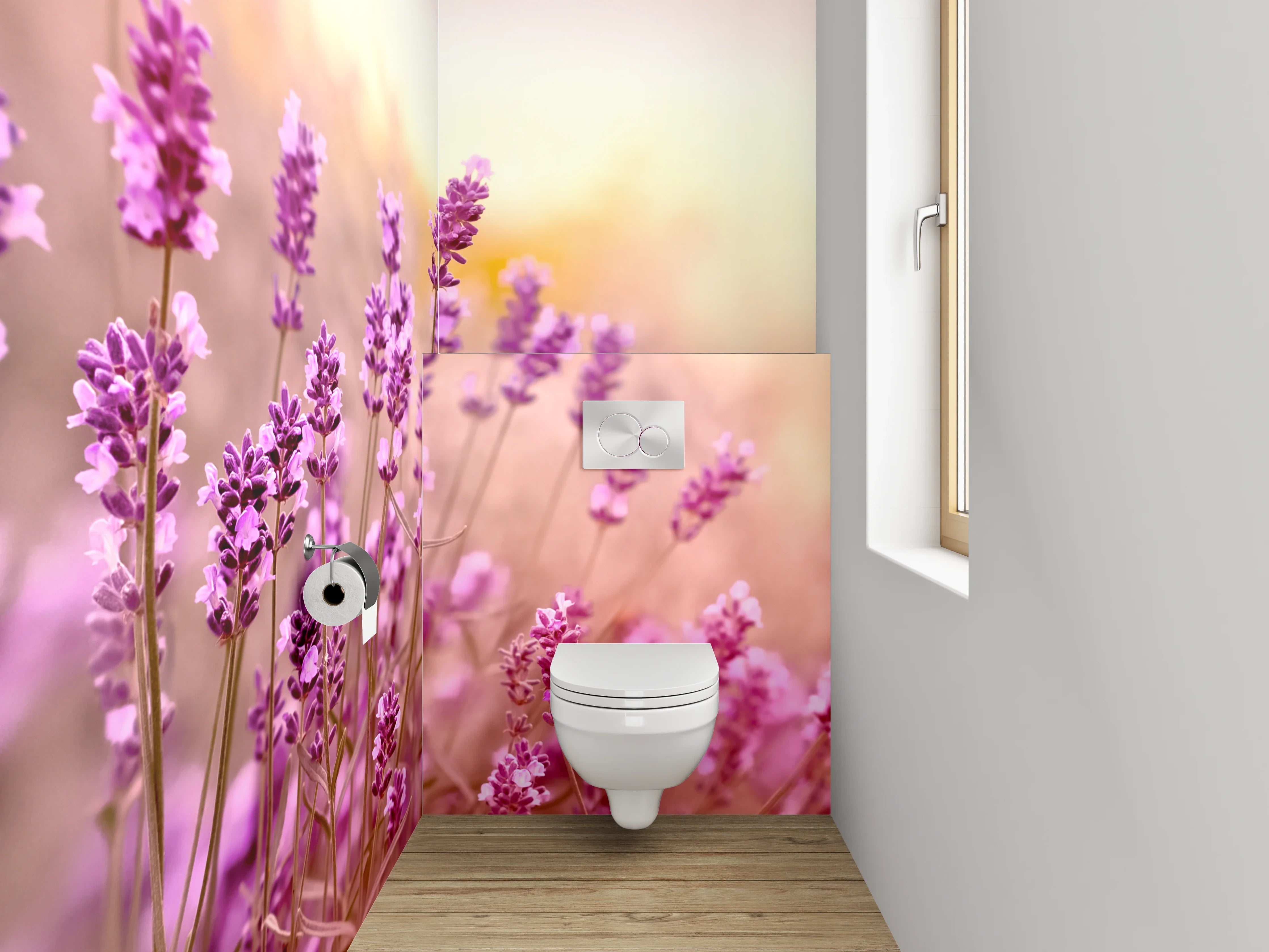 WC-Rückwand - Lavendelwiese in sanften Pastellfarben