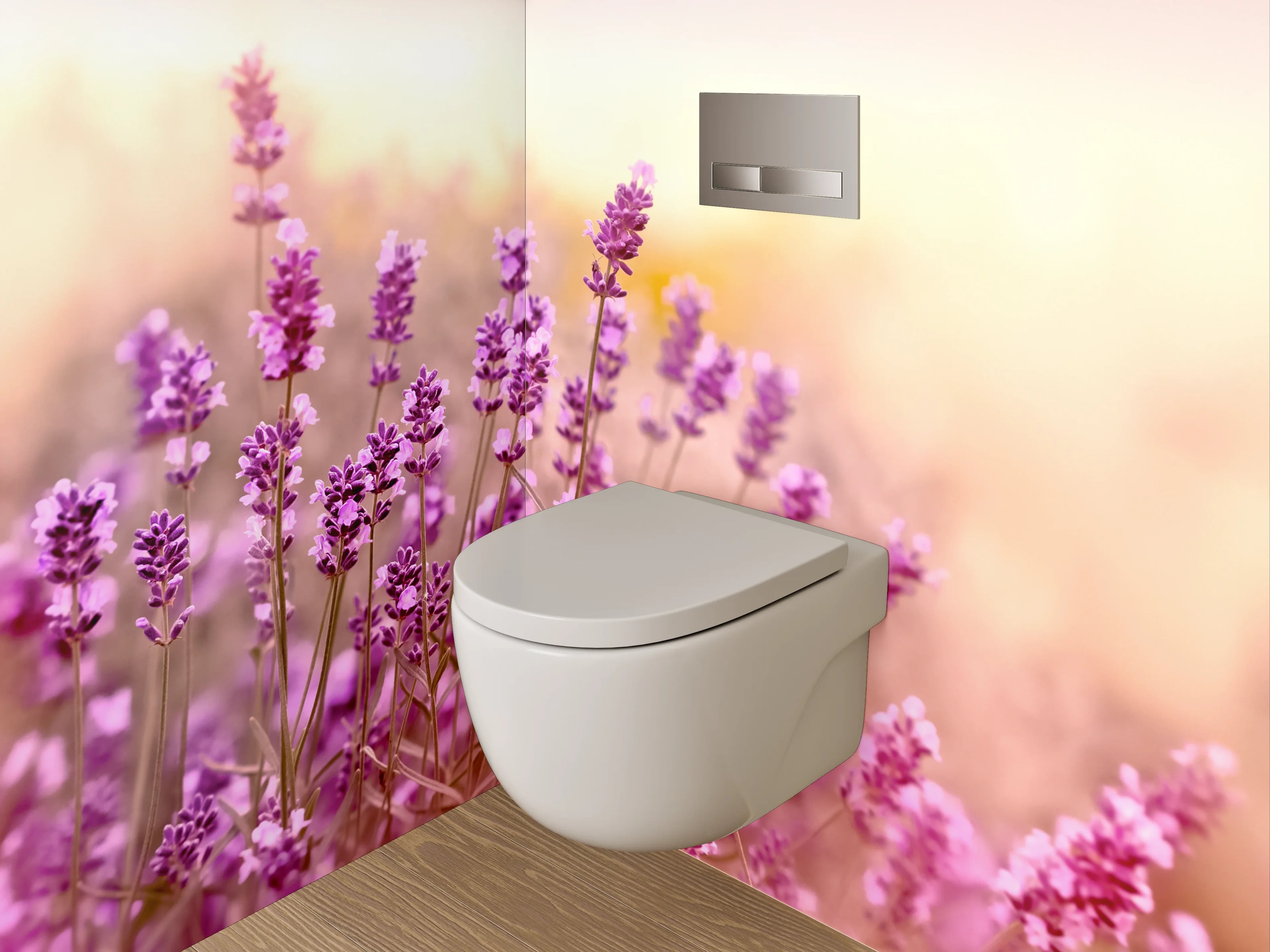 WC-Rückwand - Lavendelwiese in sanften Pastellfarben