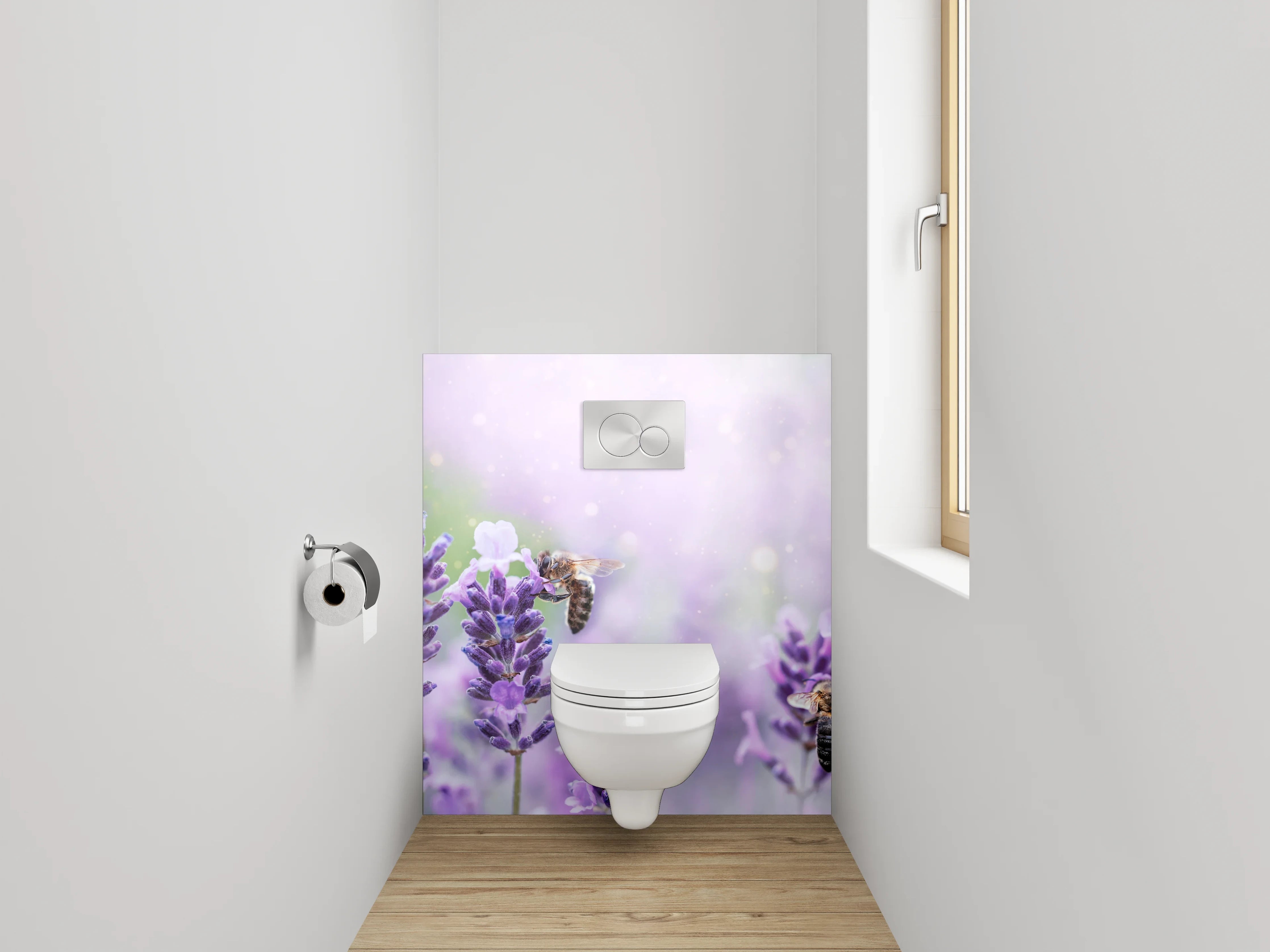WC-Rückwand - Lavendelwiese mit Bienen – Frühlingsfrische