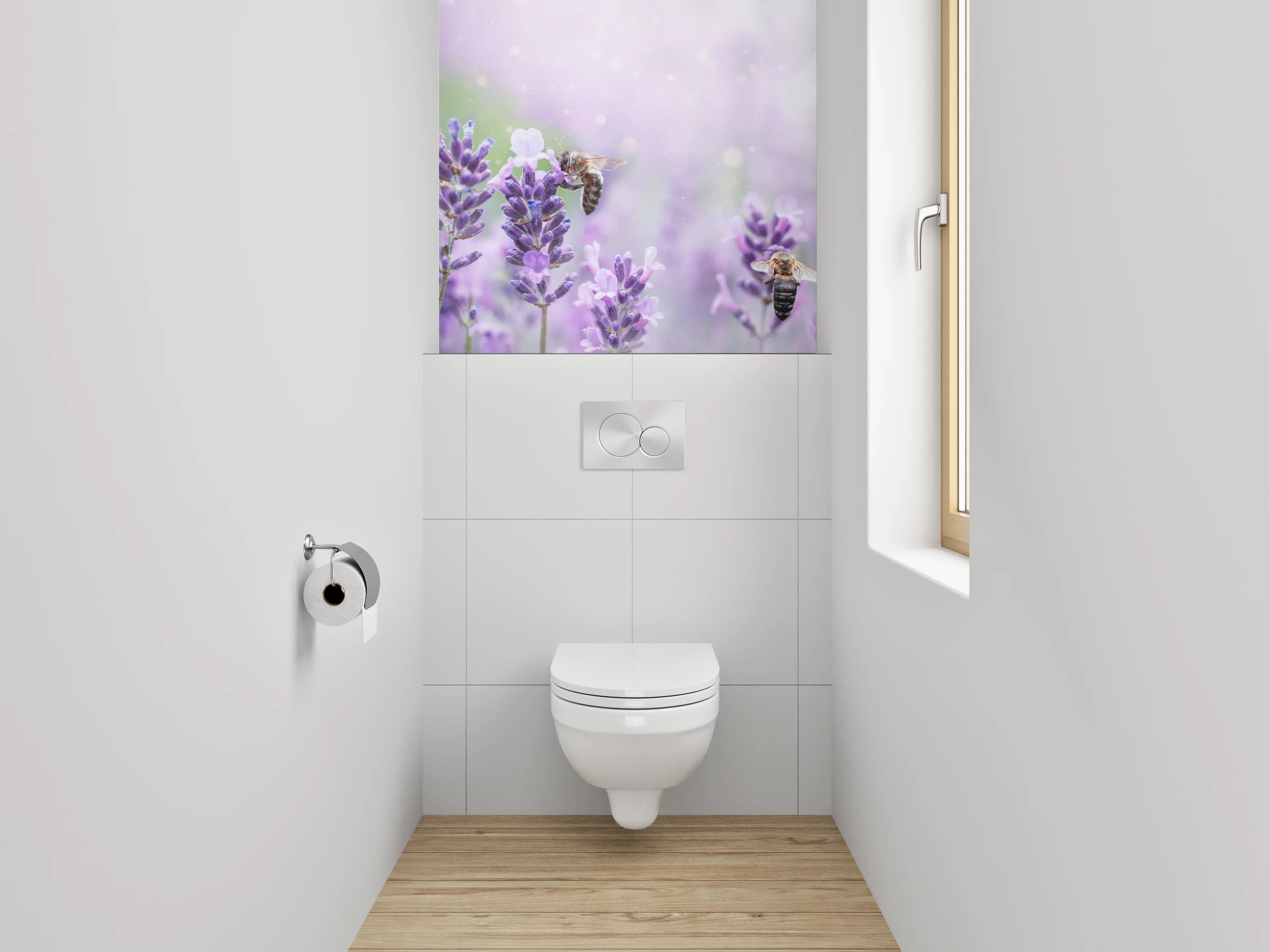 WC-Rückwand - Lavendelwiese mit Bienen – Frühlingsfrische