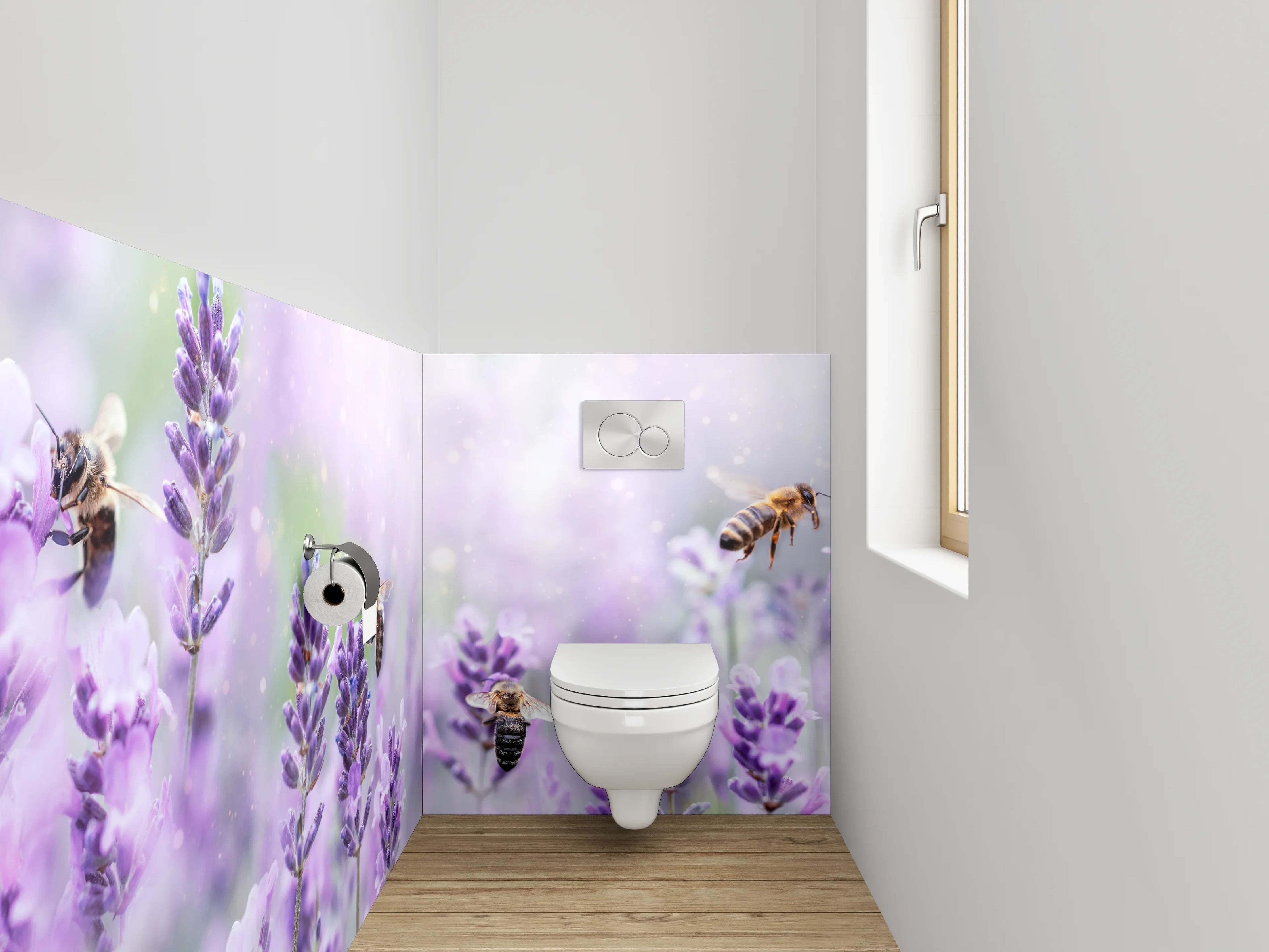WC-Rückwand - Lavendelwiese mit Bienen – Frühlingsfrische