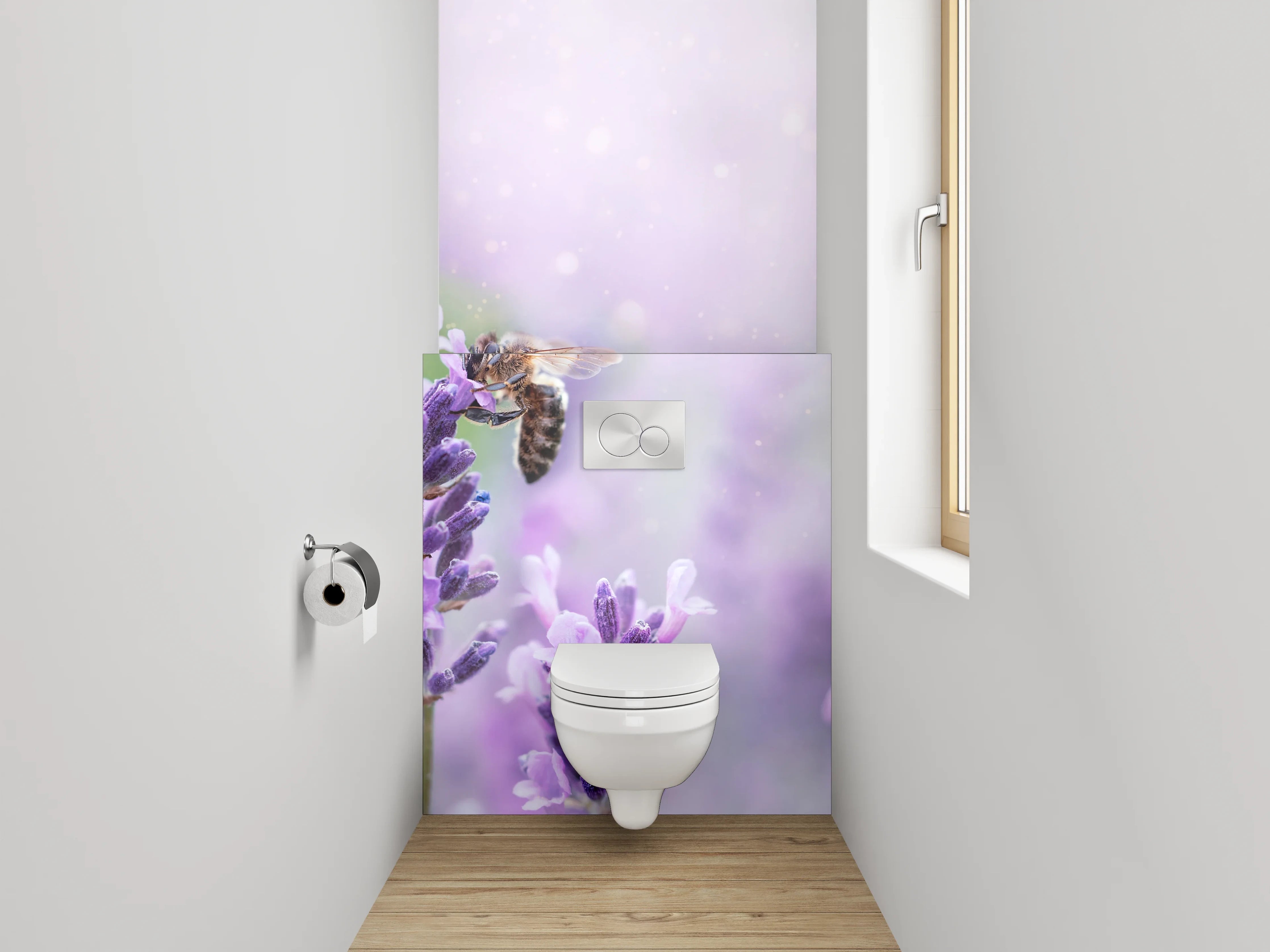 WC-Rückwand - Lavendelwiese mit Bienen – Frühlingsfrische