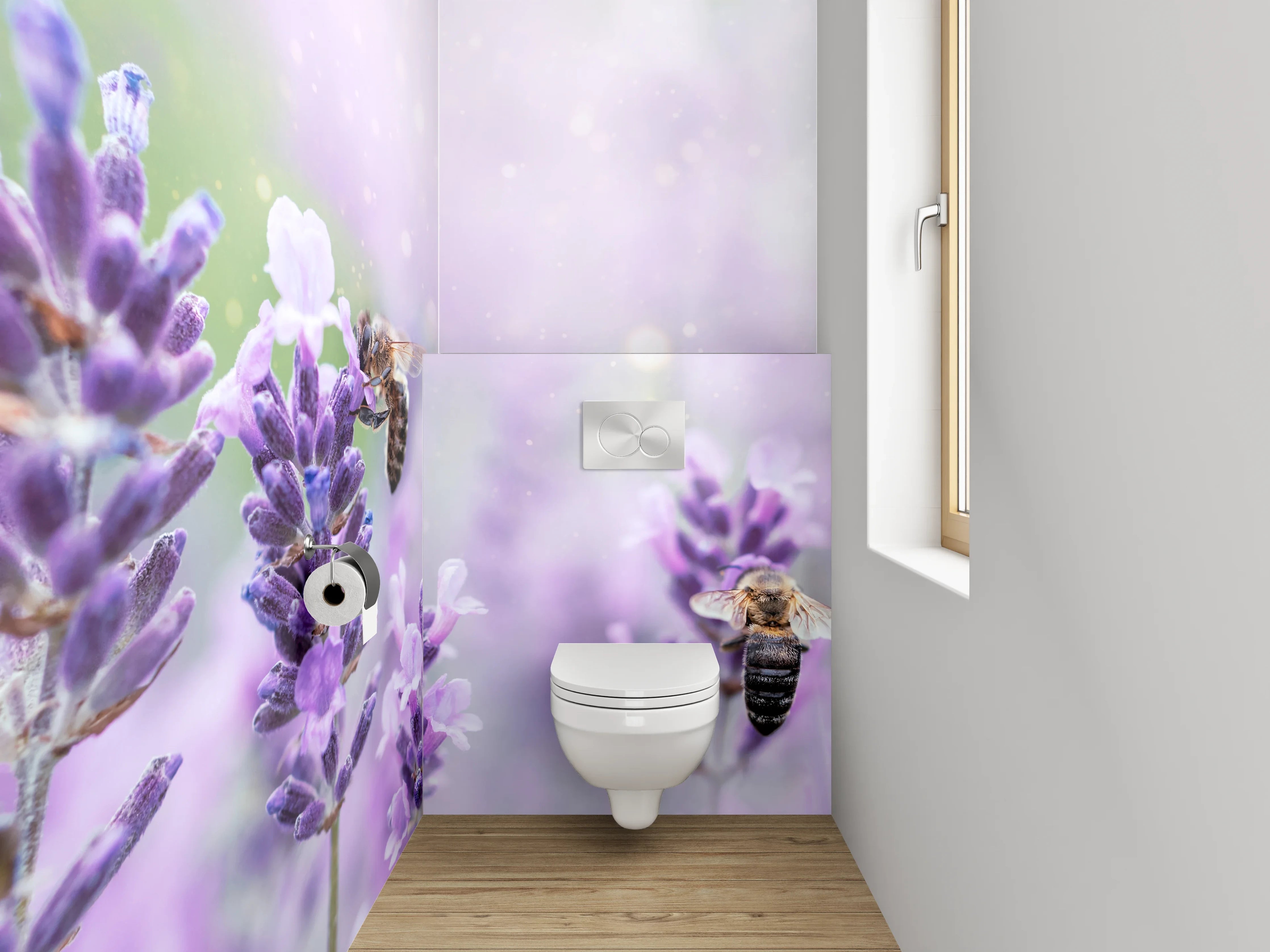WC-Rückwand - Lavendelwiese mit Bienen – Frühlingsfrische
