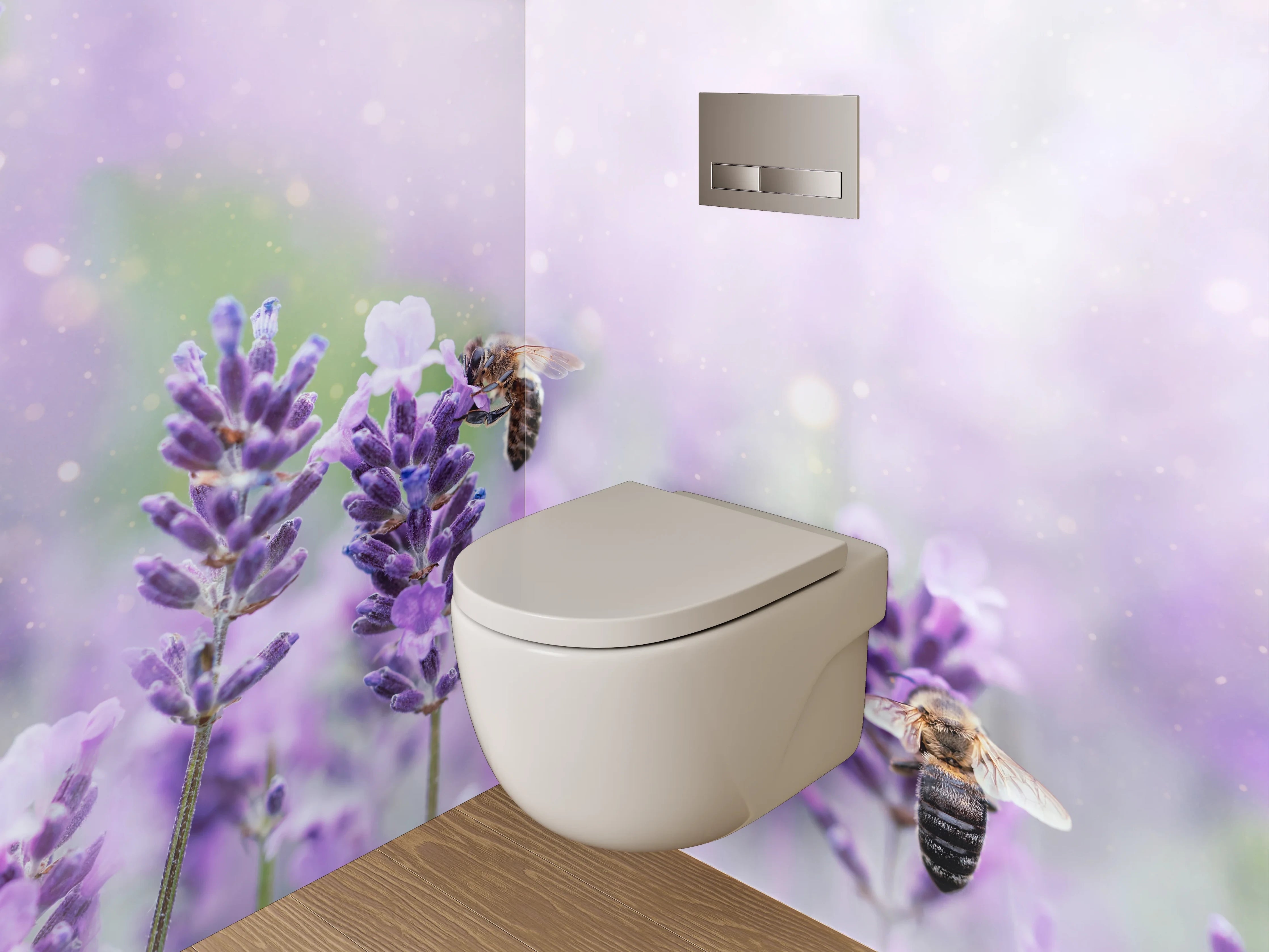 WC-Rückwand - Lavendelwiese mit Bienen – Frühlingsfrische