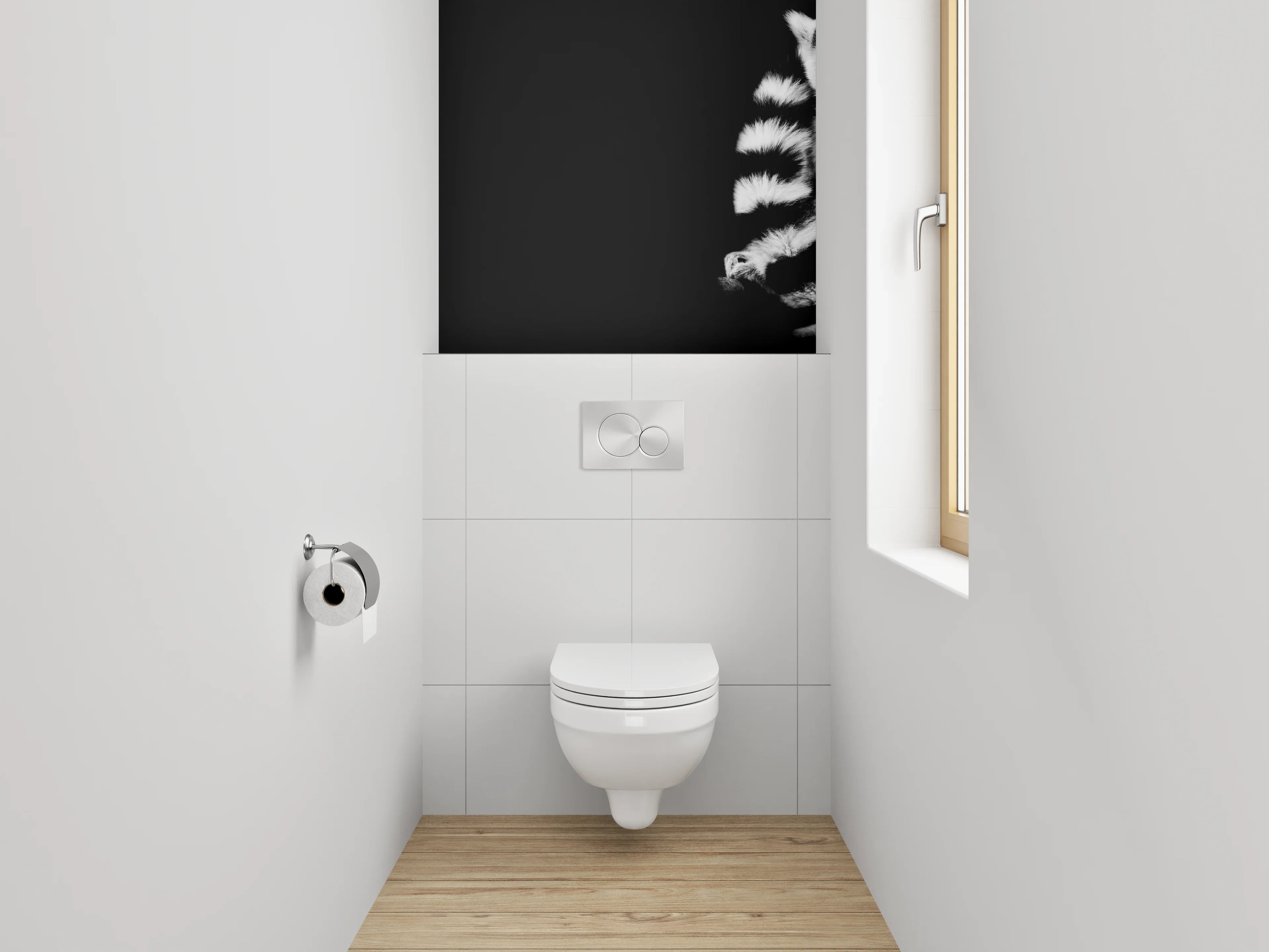 WC-Rückwand - Lemur im Schwarz-Weiß Design