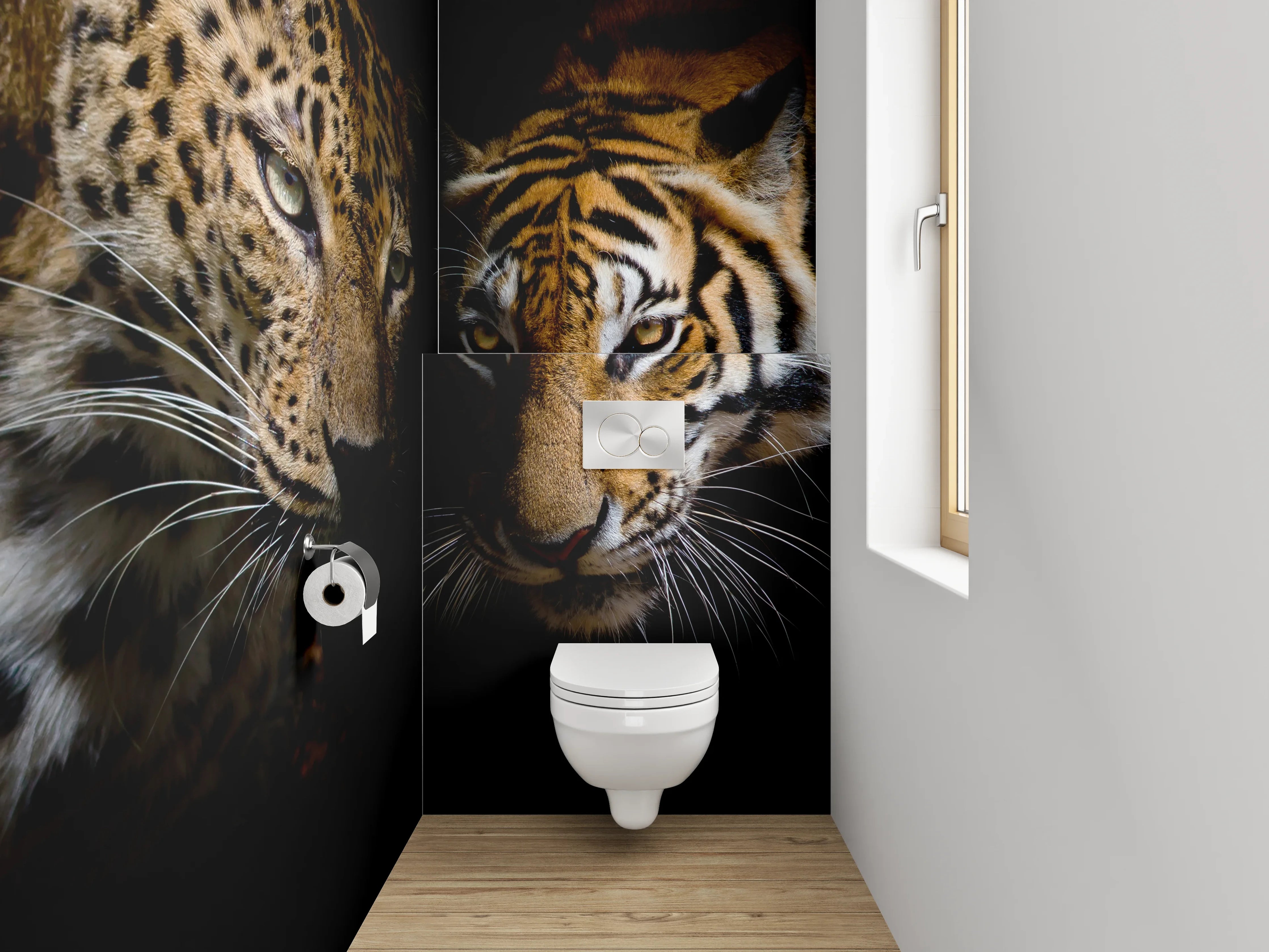 WC-Rückwand - Leopard und Tiger – Eleganz in der Wildnis