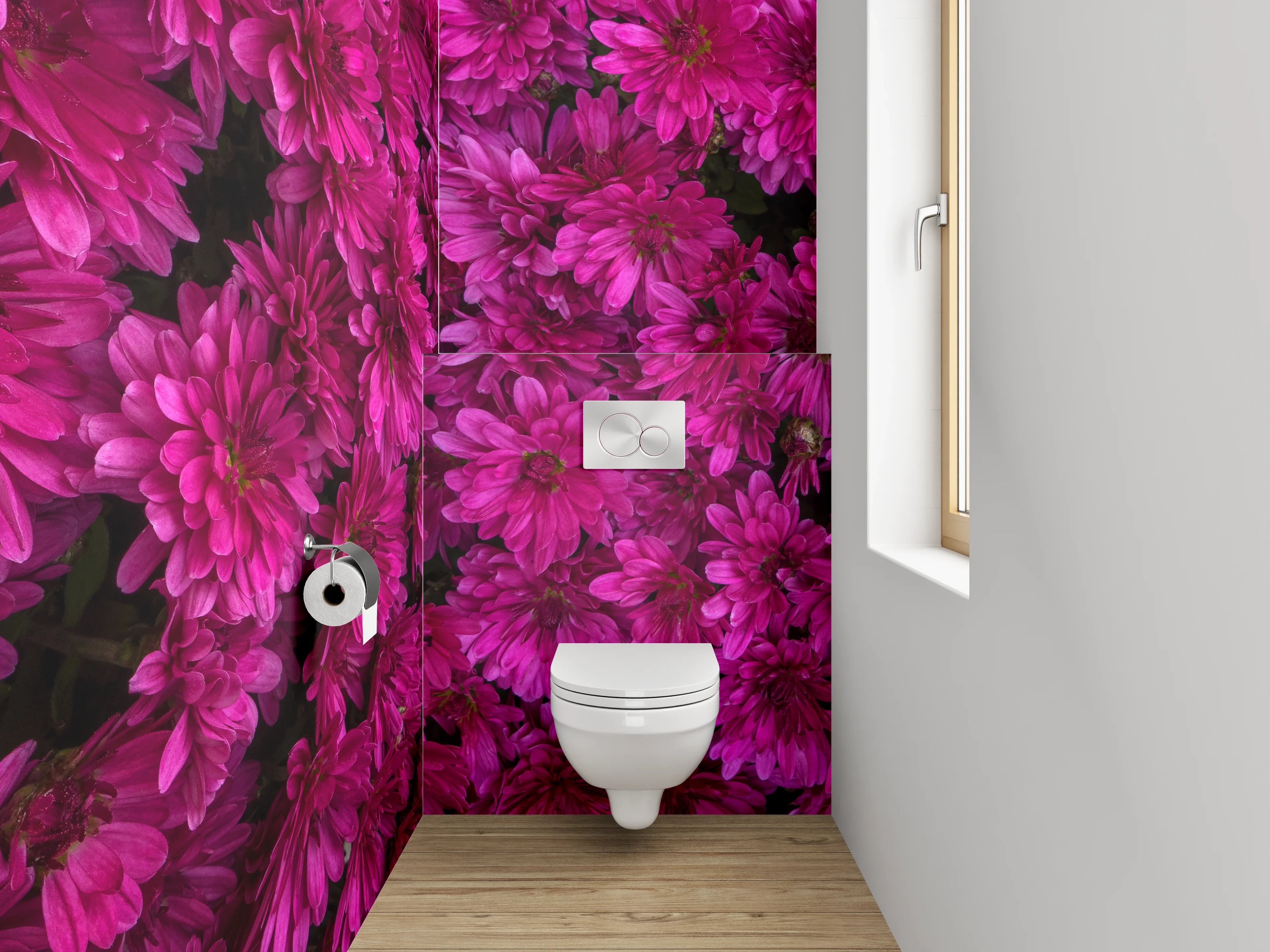 WC-Rückwand - Leuchtende pinke Blumenpracht