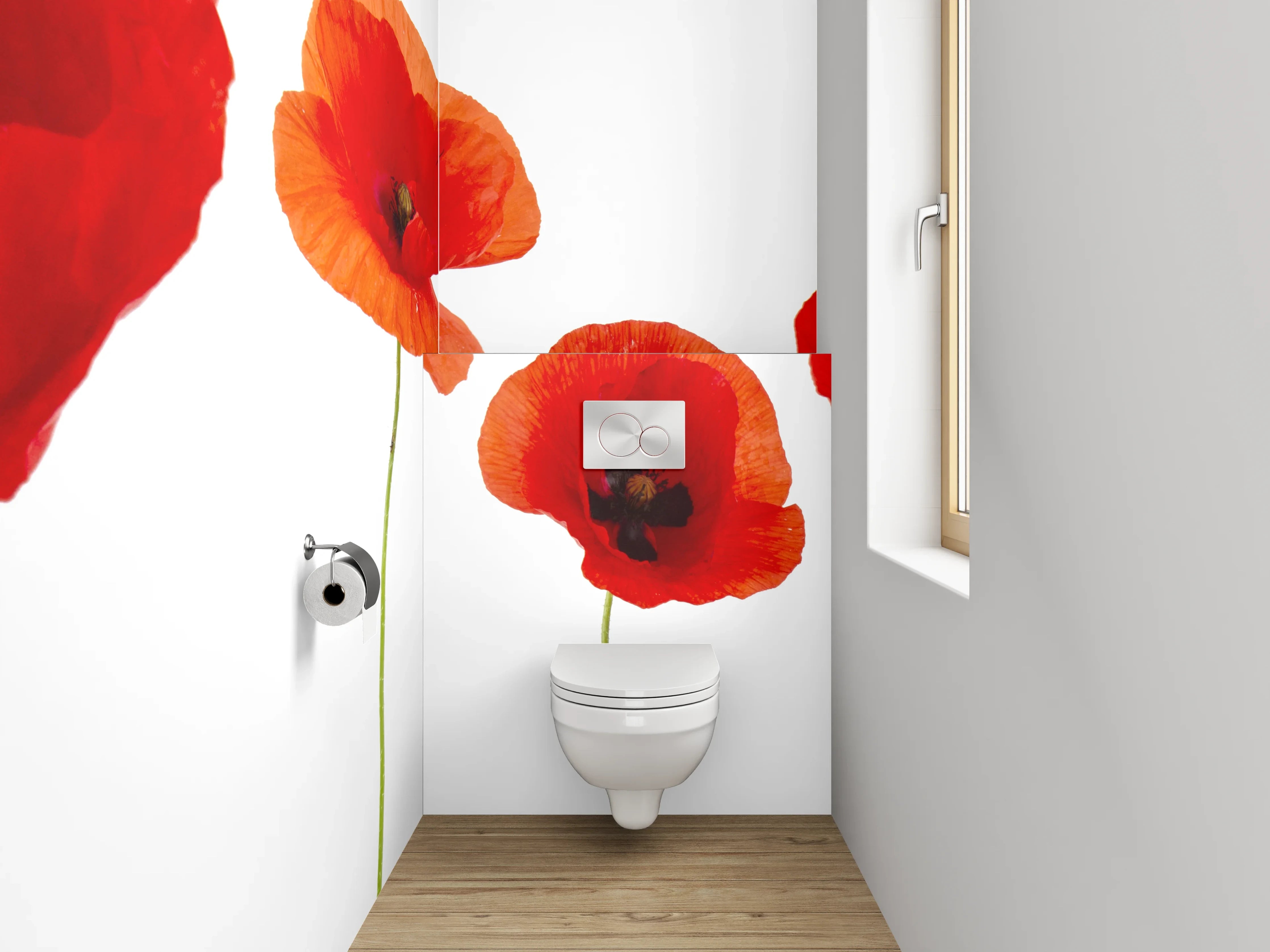 WC-Rückwand - Leuchtende rote Mohnblumen Fotodruck