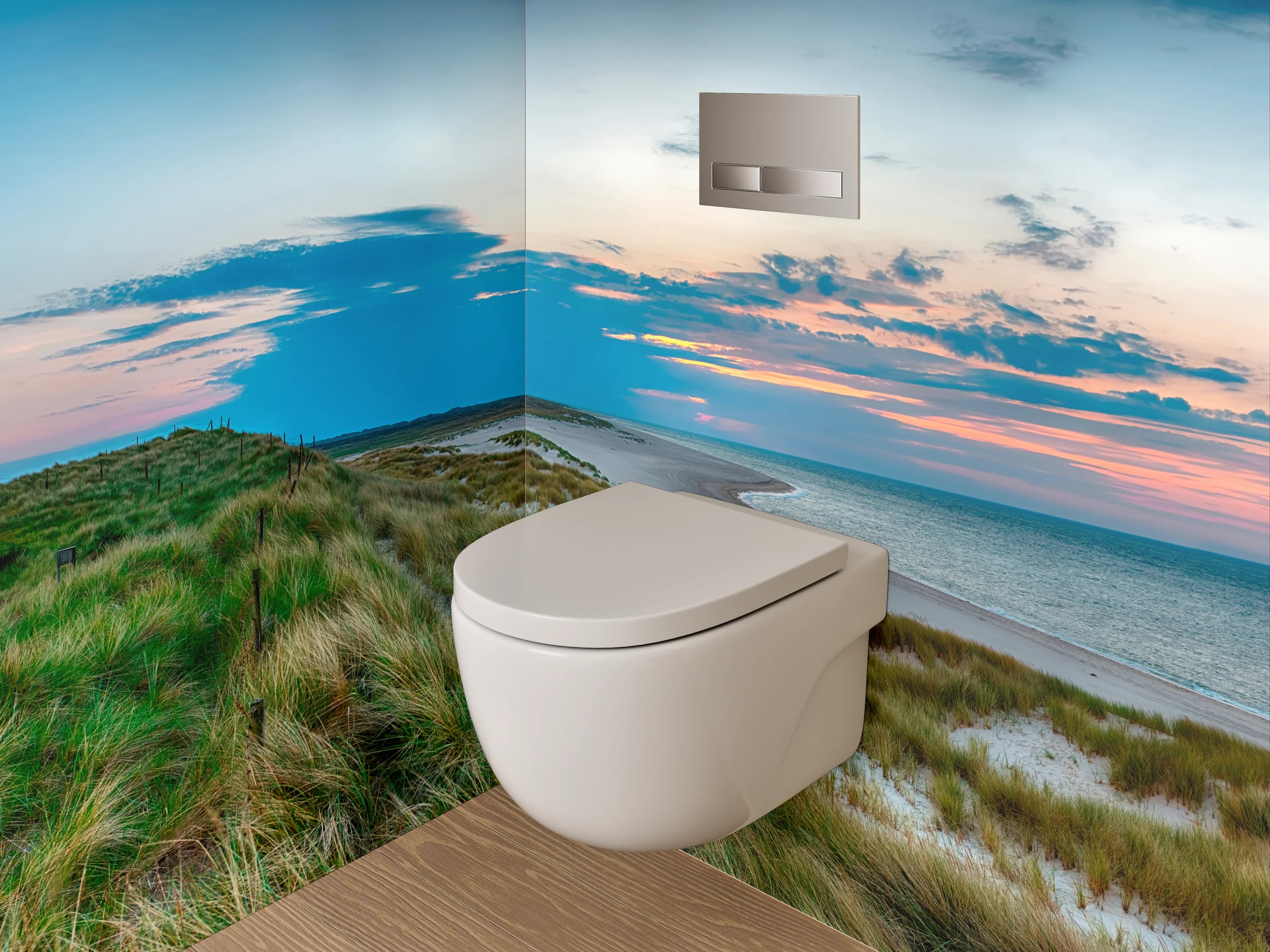 WC-Rückwand - Leuchtturm Panorama Nordsee Küstenlandschaft