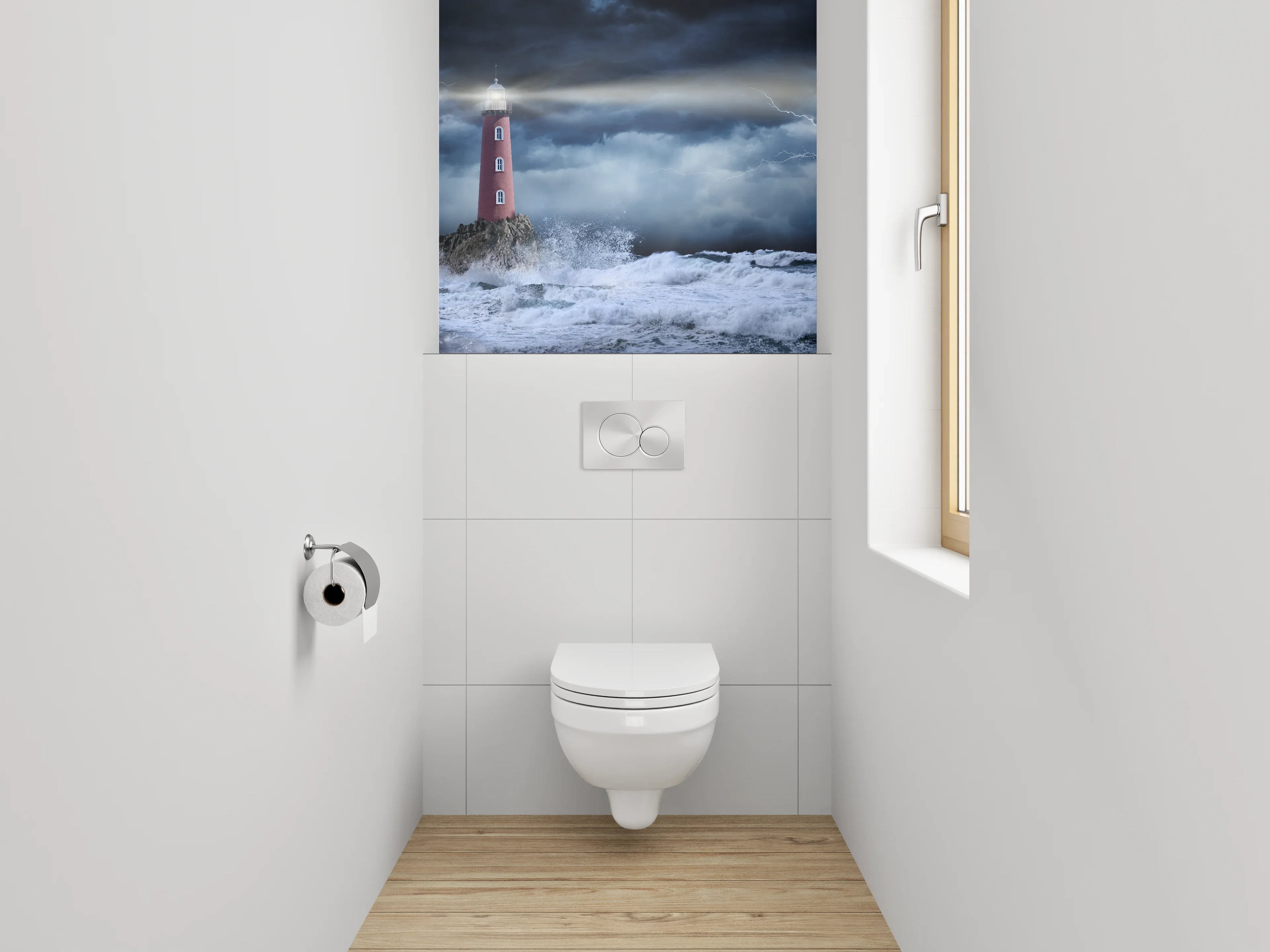 WC-Rückwand - Leuchtturm Sturm Küste Maritim Kunst