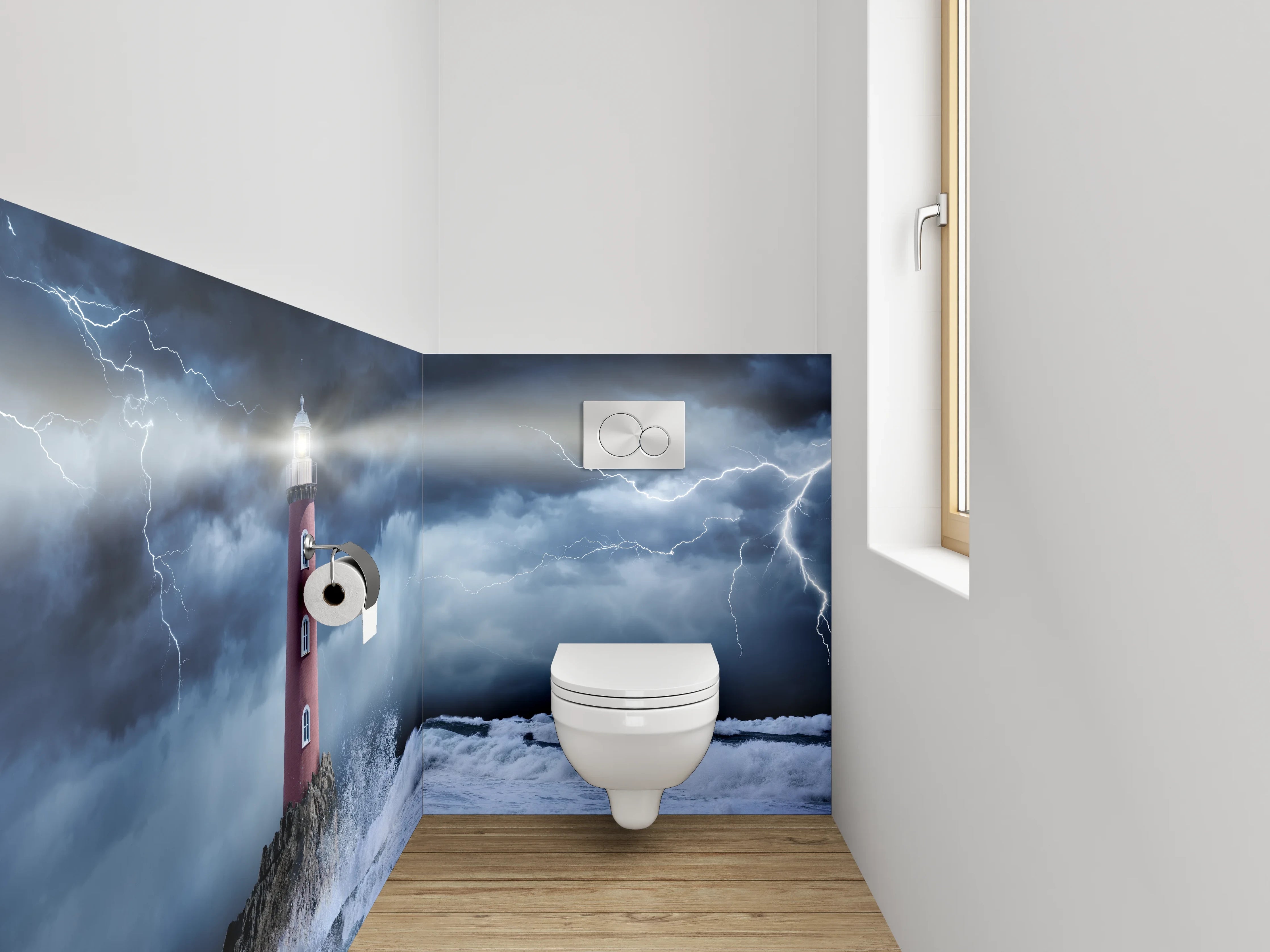 WC-Rückwand - Leuchtturm Sturm Küste Maritim Kunst
